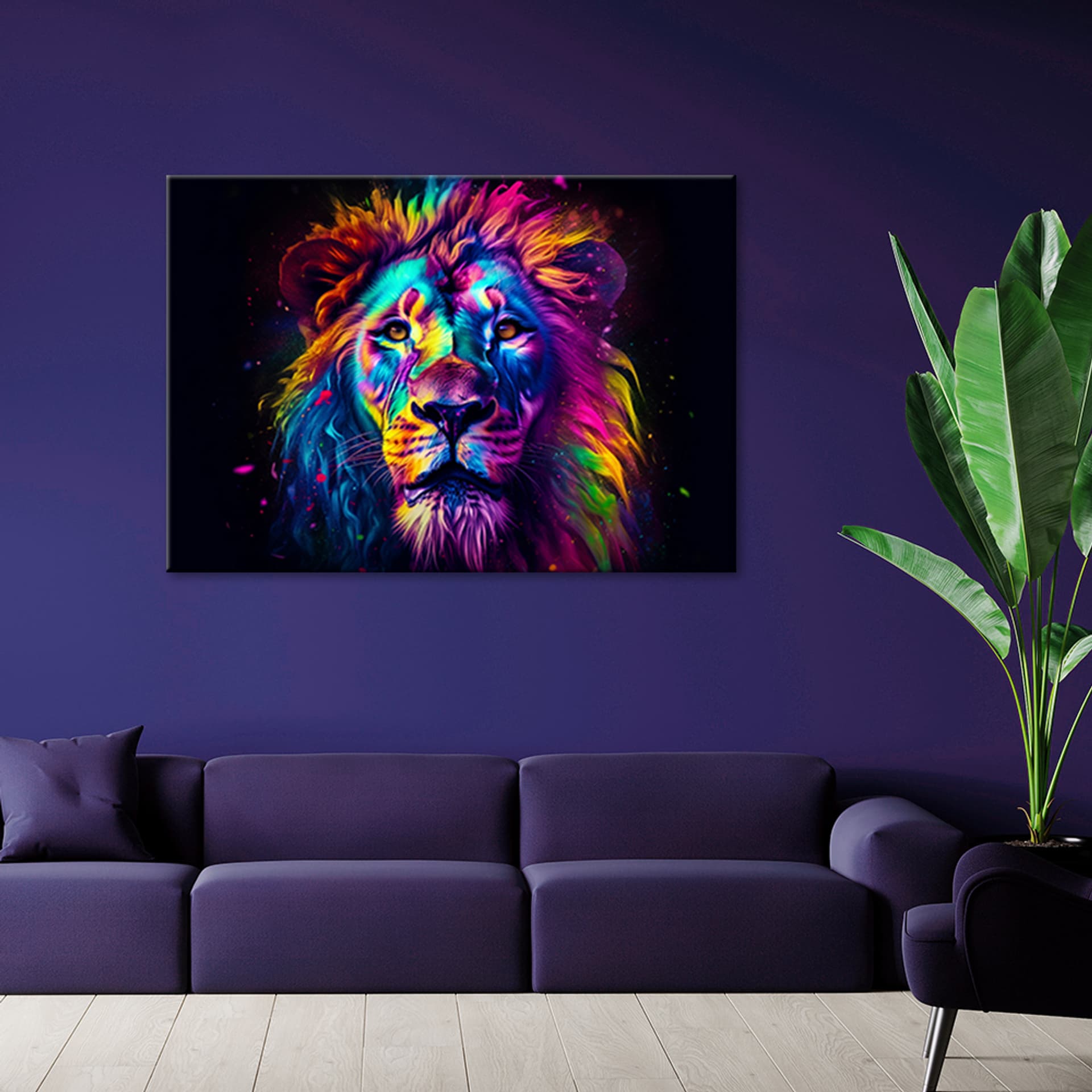 

Obraz na płótnie, Kolorowy Neonowy Portret Lwa Ai (Rozmiar 120x80)