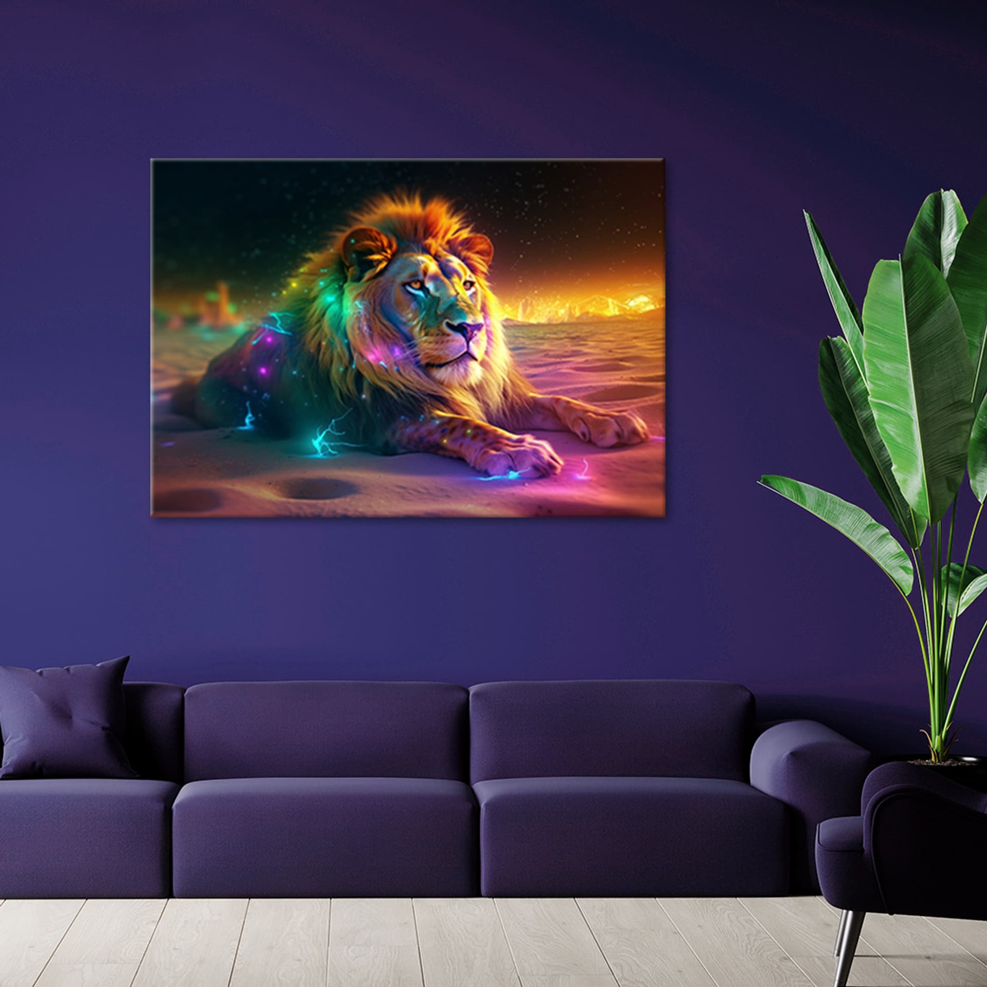

Obraz deco panel, Zwierzę AI Lew Abstrakcja Neonowy (Rozmiar 90x60)