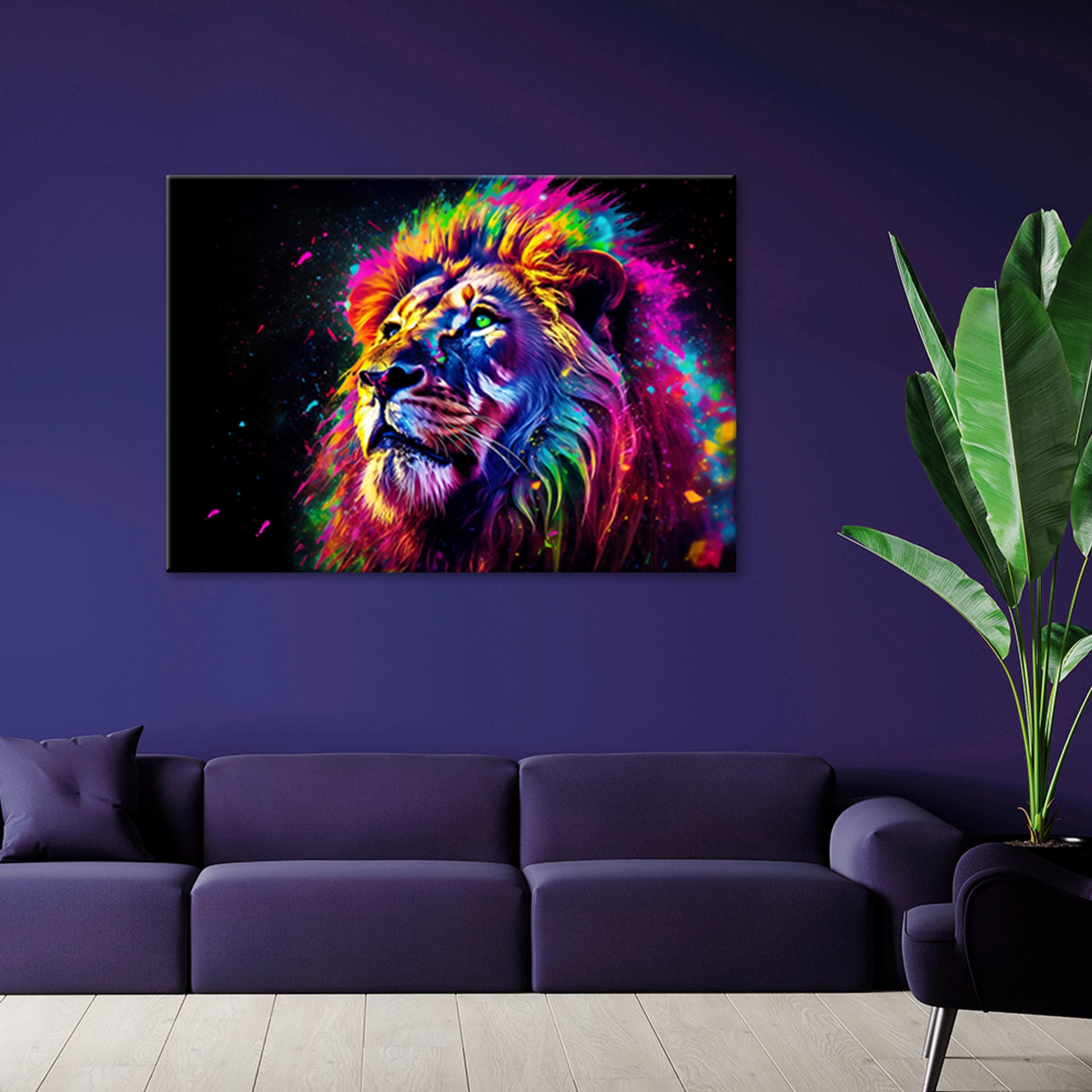 

Obraz na płótnie, Kolorowy Lew Neon (Rozmiar 90x60)