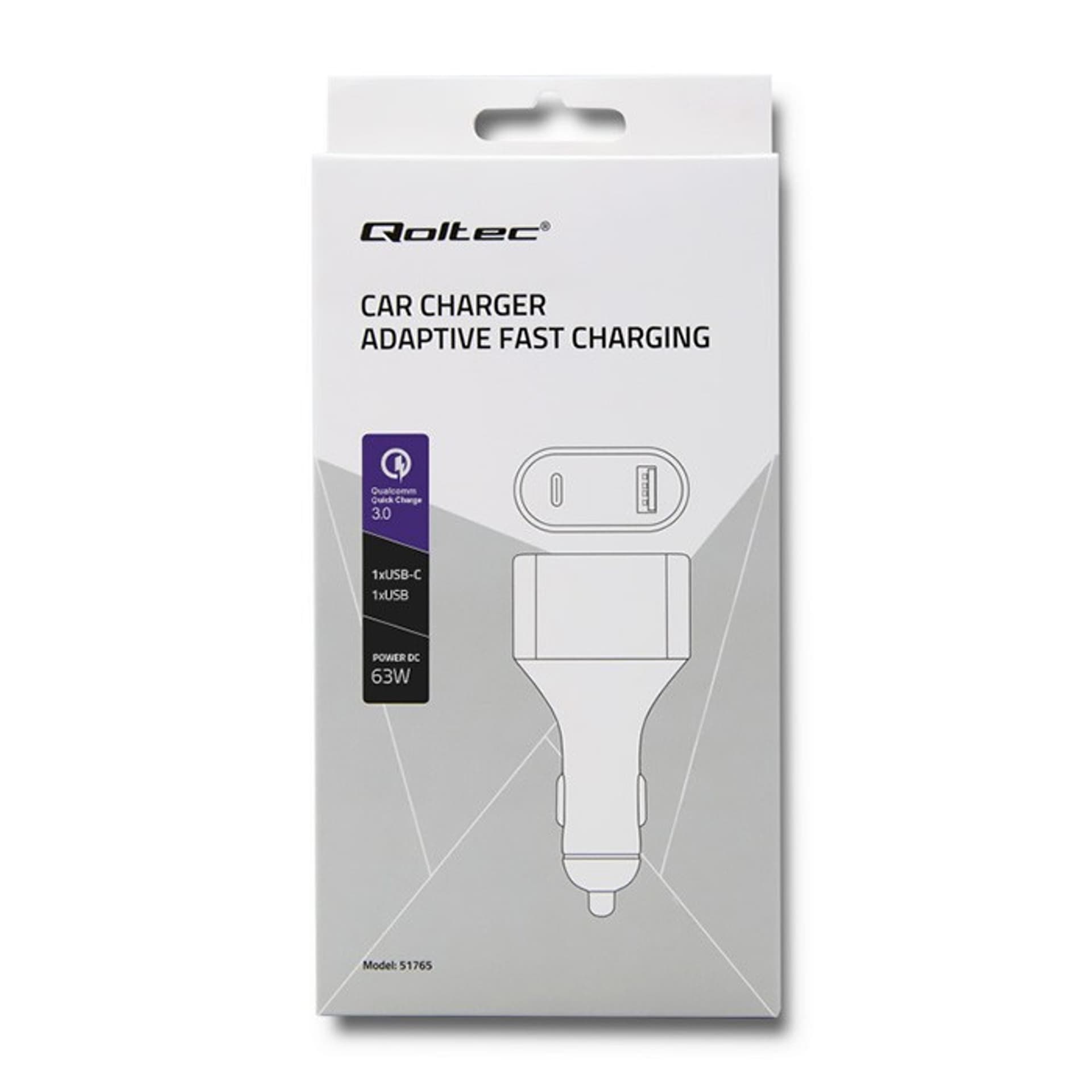 

Qoltec Ładowarka samochodowa 12-24V max 63W USB typ C PDUSB QC 3.0