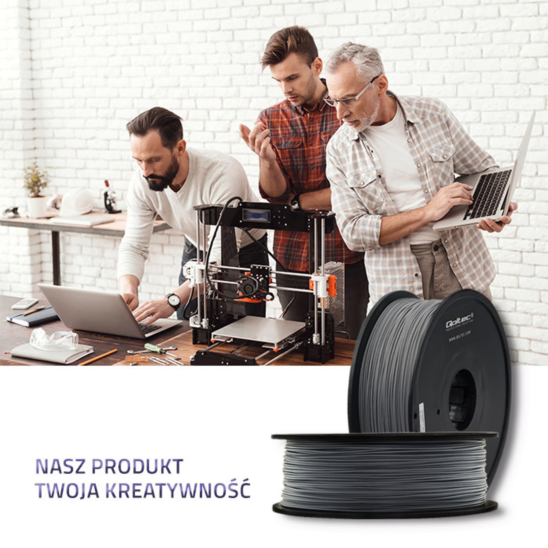 

Qoltec Profesjonalny filament do druku 3D PLA PRO 1.75mm 1kg Grey