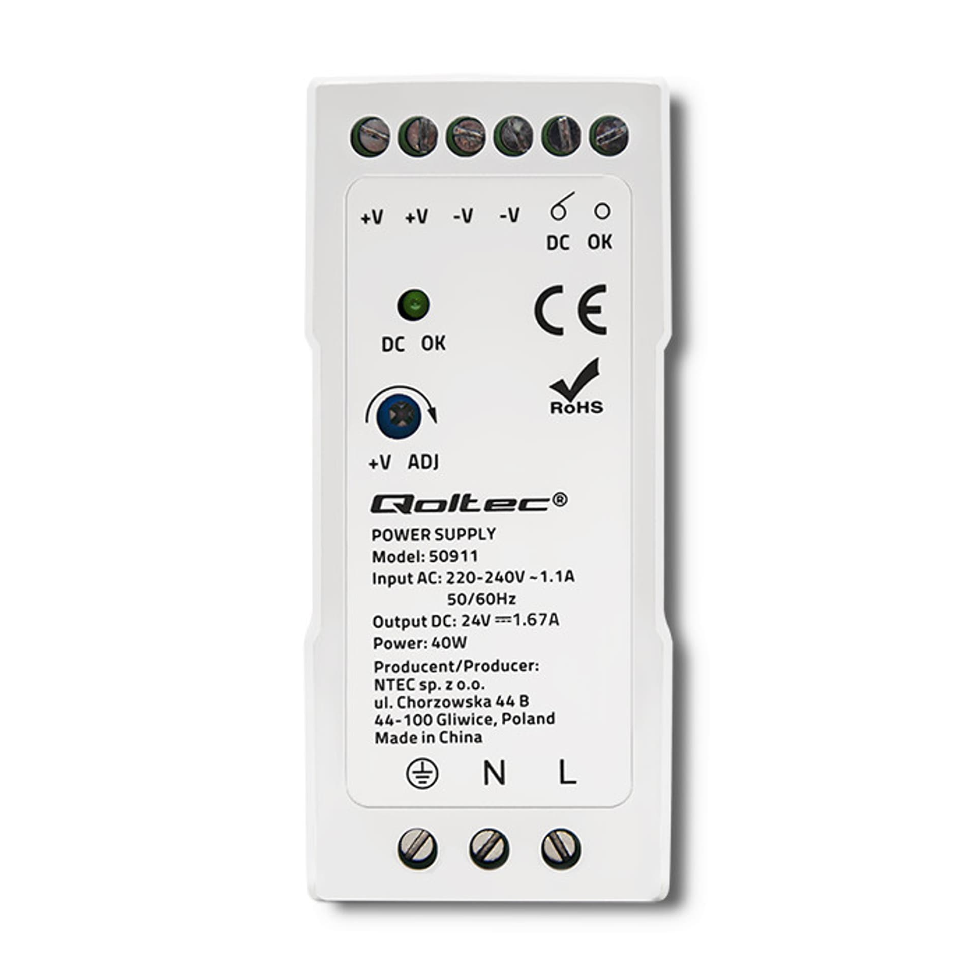 

Qoltec Zasilacz na szynę DIN 40W 24V 1.67A Biały Slim