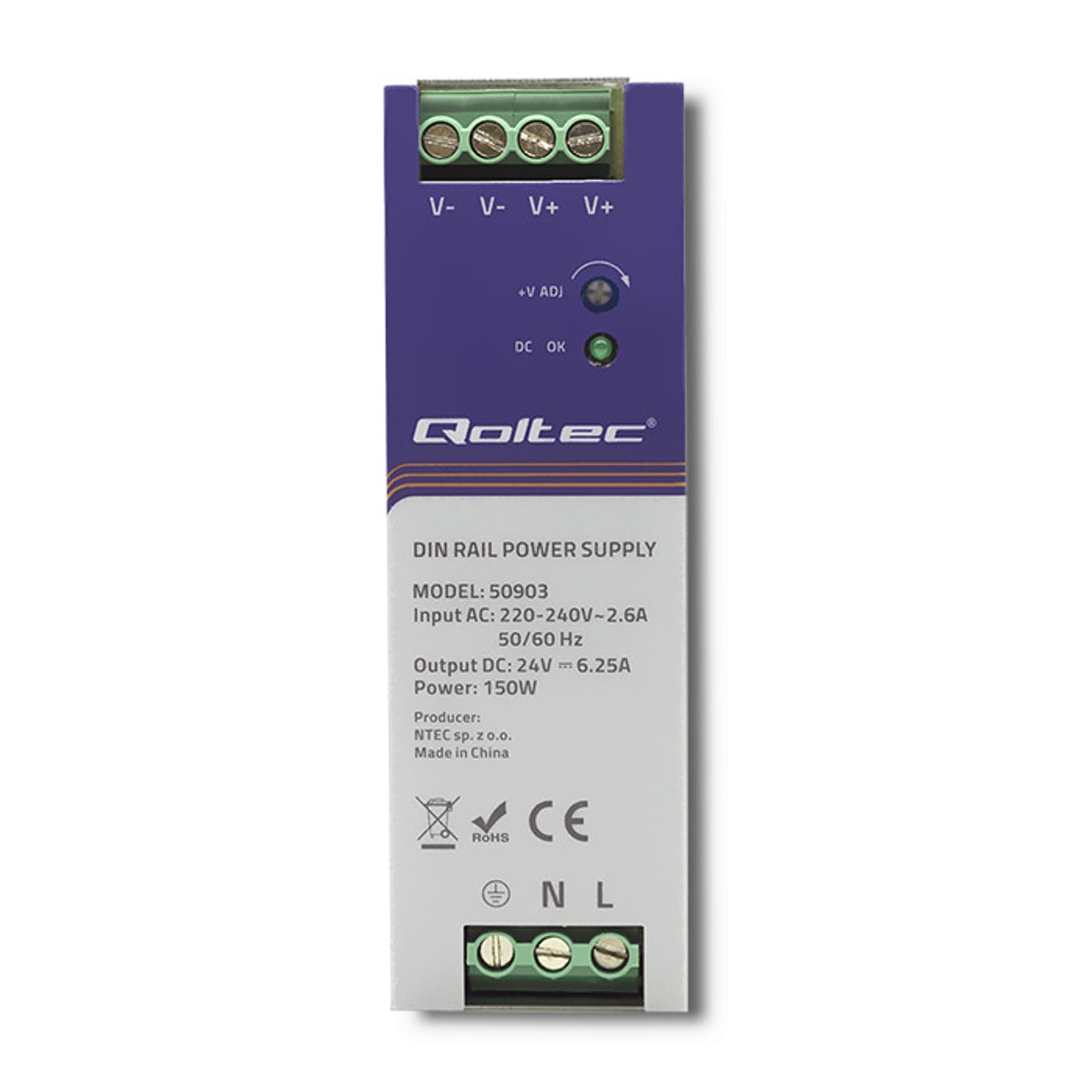 

Qoltec Przemysłowy zasilacz na szynę DIN 150W 24V 6.25A