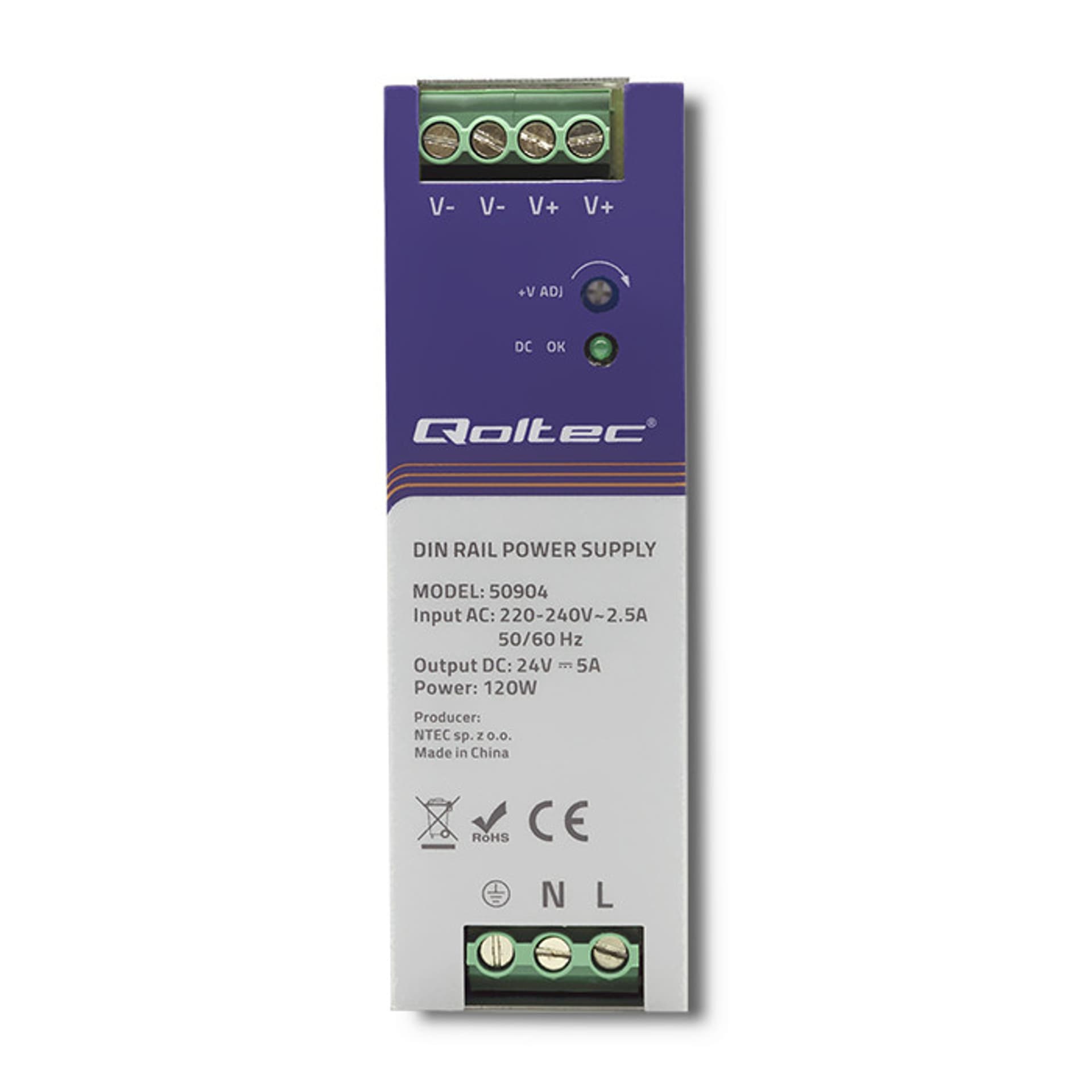 

Qoltec Przemysłowy zasilacz na szynę DIN 120W 24V 5A