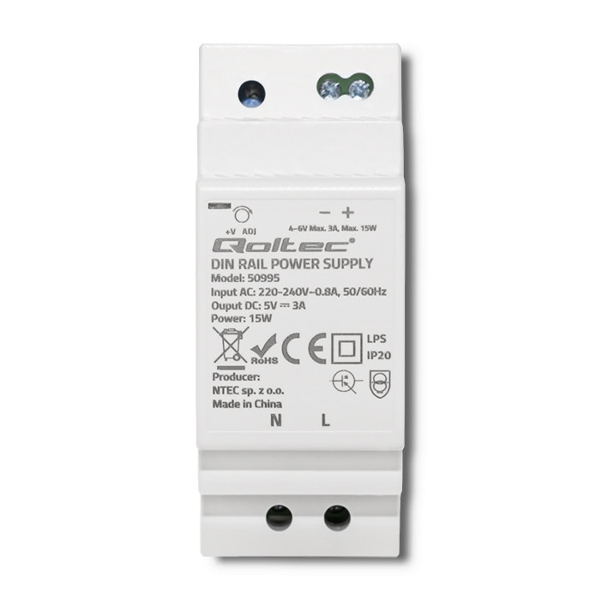 

Qoltec Przemysłowy zasilacz na szynę DIN 15W 5V 3A