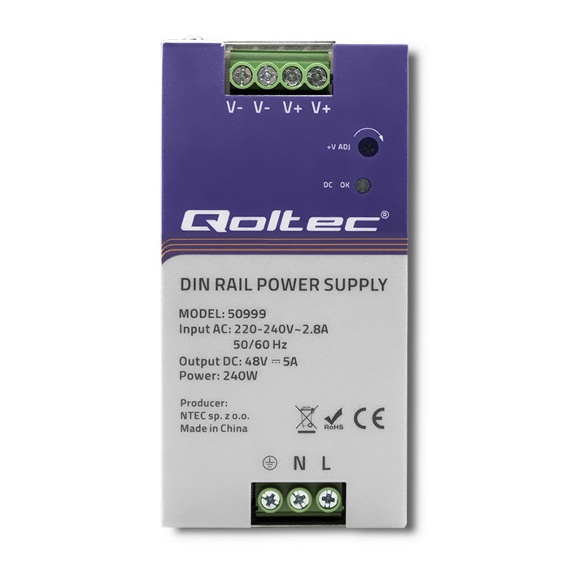 

Qoltec Przemysłowy zasilacz na szynę DIN 240W 48V 5A