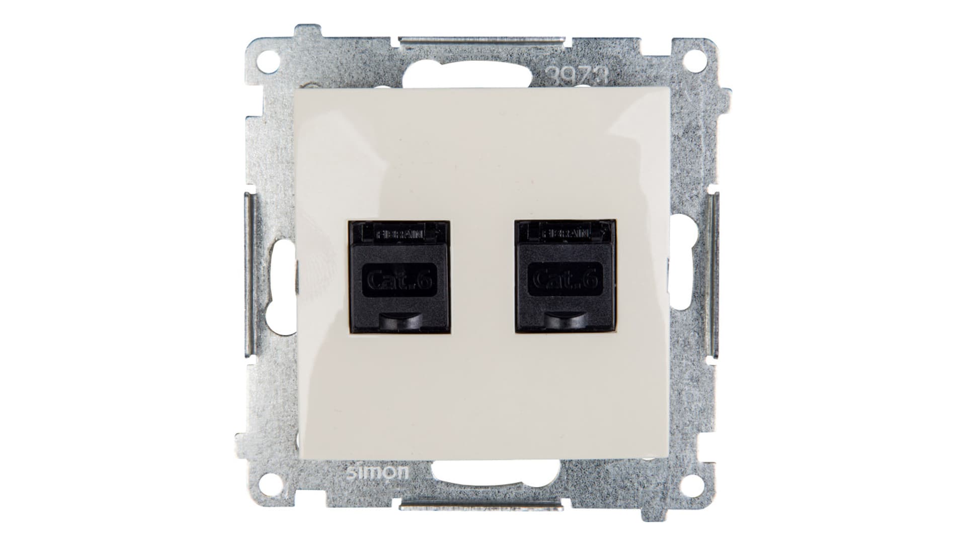 

Simon 54 Gniazdo komputerowe podwójne 2xRJ45 kat.6 z przesłoną kremowe D62.01/41