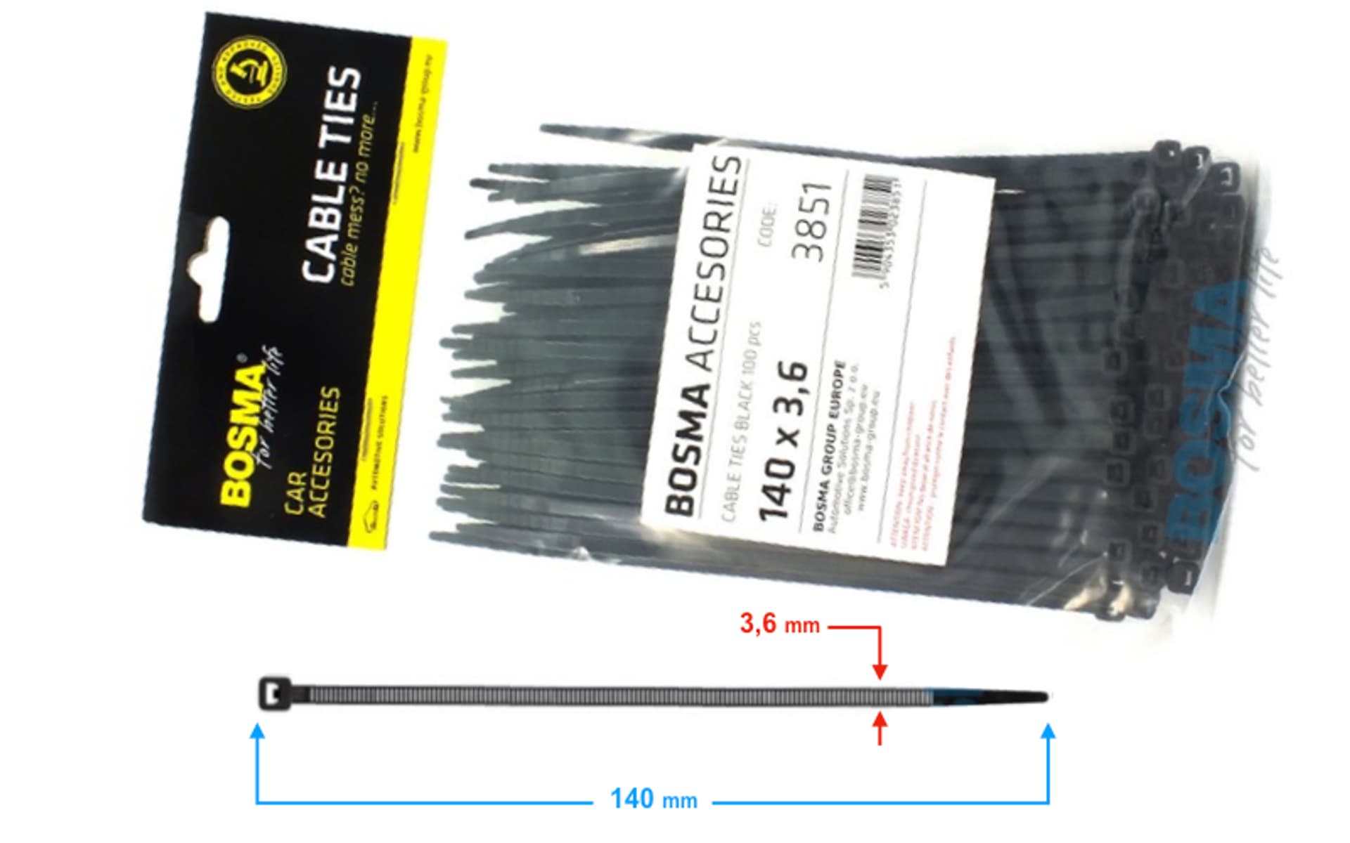 

Opaska zaciskowa (.6 mm, dł 140 mm, 100 szt, czarny
