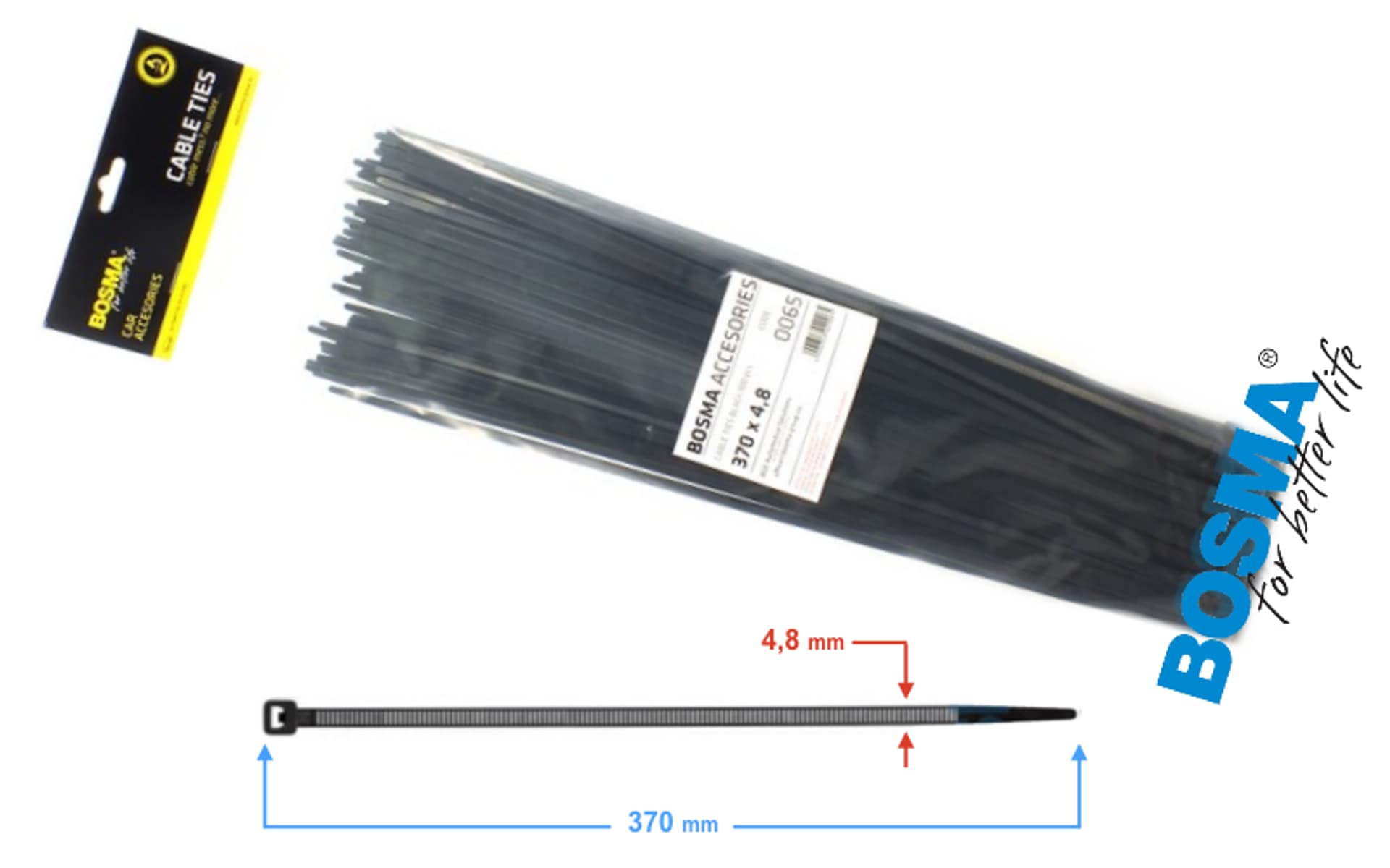 

Opaska zaciskowa (.8 mm, dł 370 mm, 100 szt, czarny