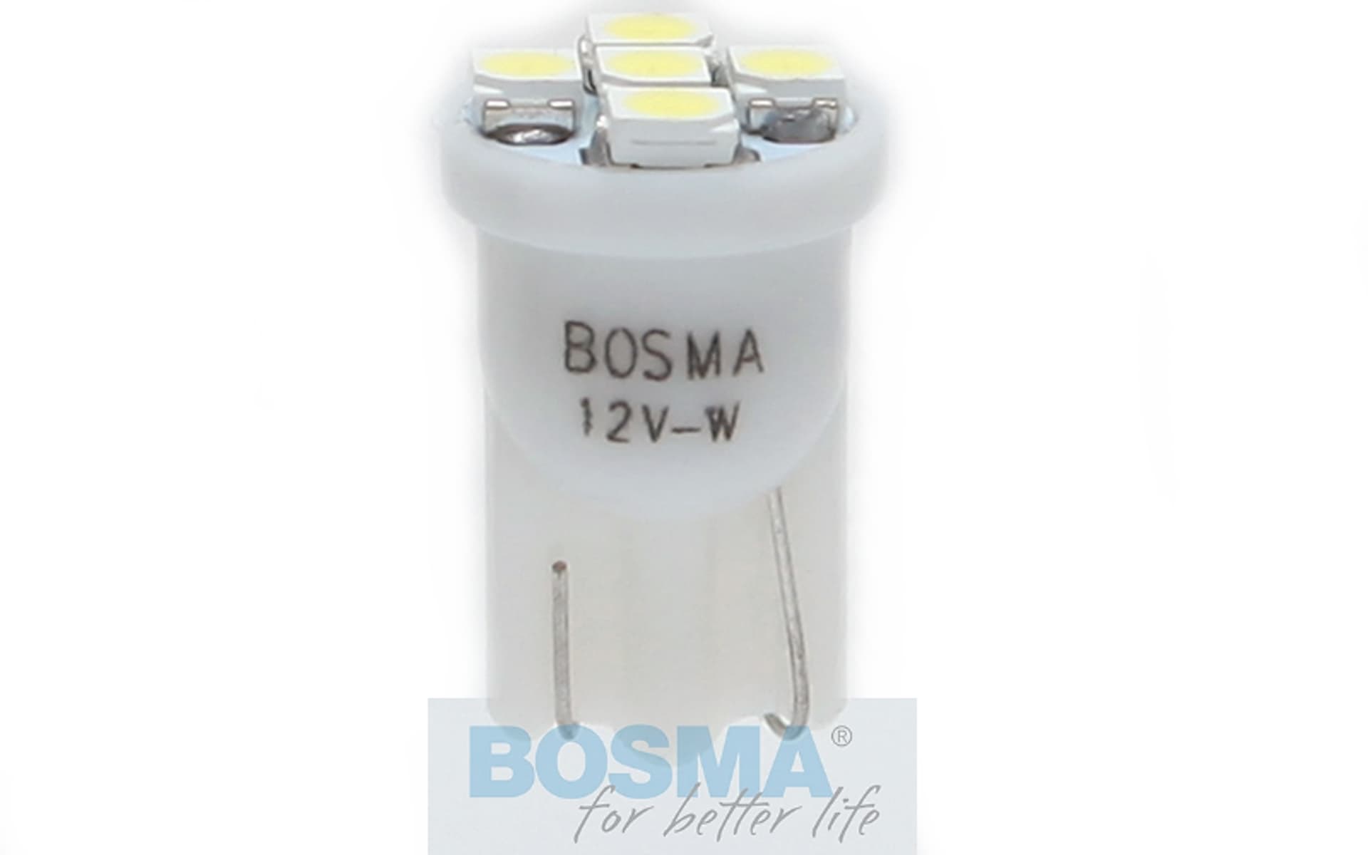 

Żarówka BOSMA 12V 5*LED SMD3528 T10 WHITE 6000K blister