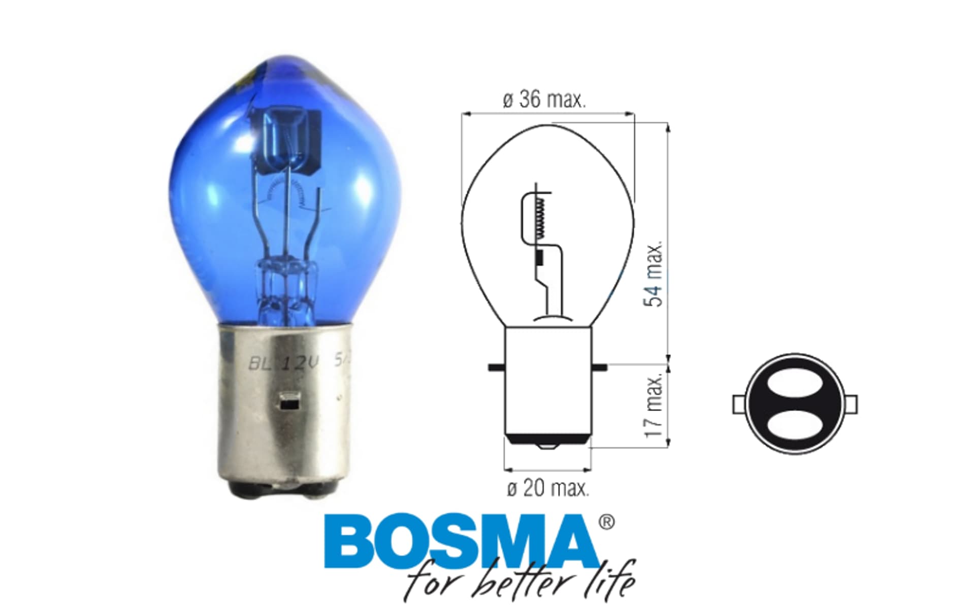 

Żarówka BOSMA 12V 35/35W BA20D NIEBIESKA (6159)