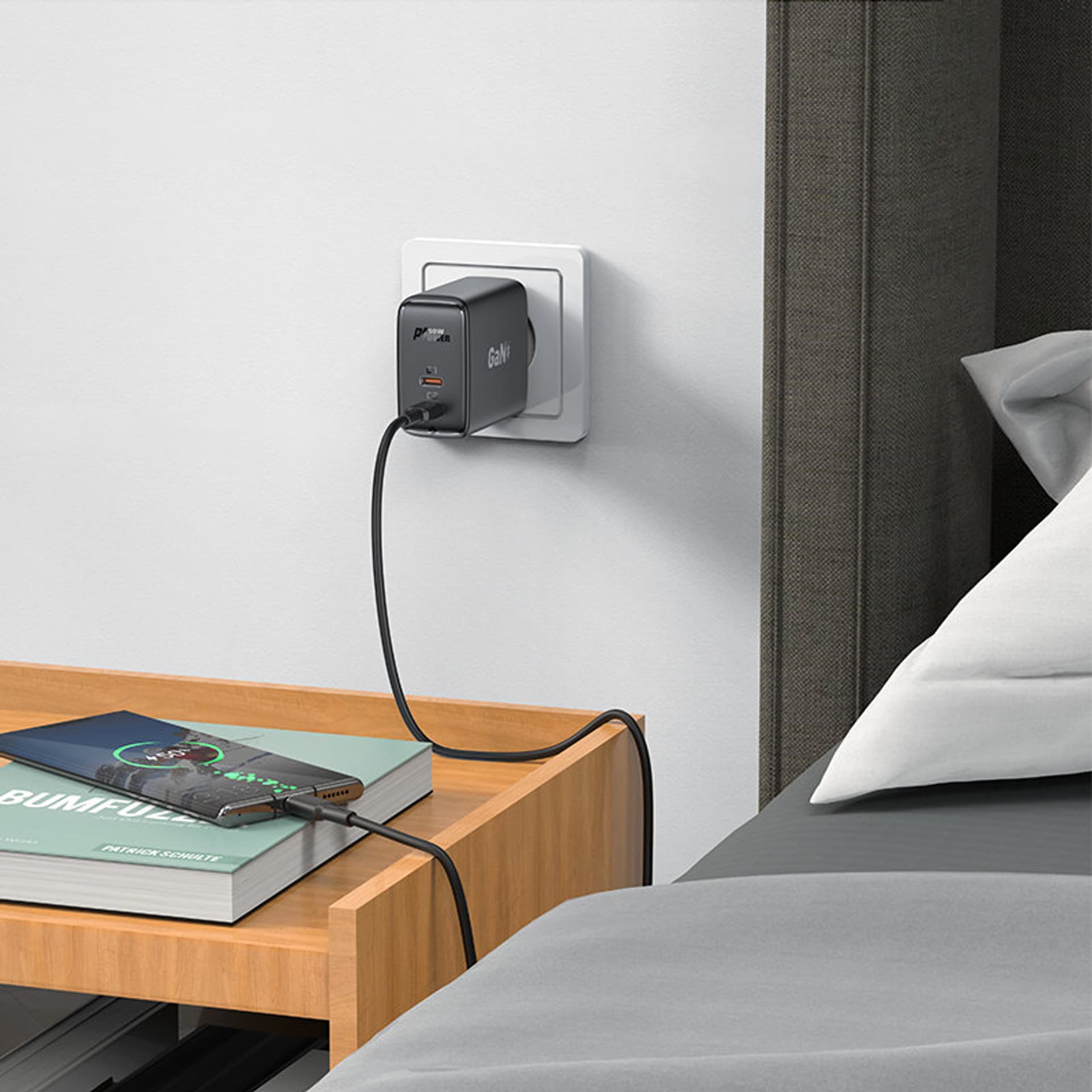 

Acefast A29 PD50W GaN (USB-C+USB-C) dual port charger black, Usb-c+usb-c) dual port charger blac