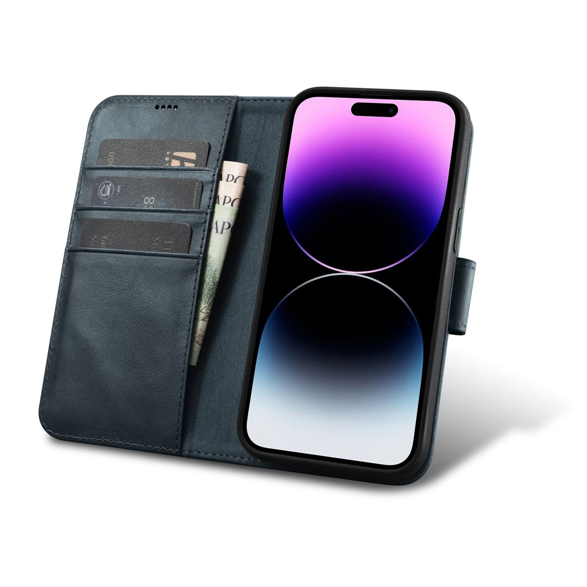 

iCarer Oil Wax Wallet Case 2in1 etui iPhone 14 Pro skórzany pokrowiec z klapką Anti-RFID niebieski (WMI14220722-BU)