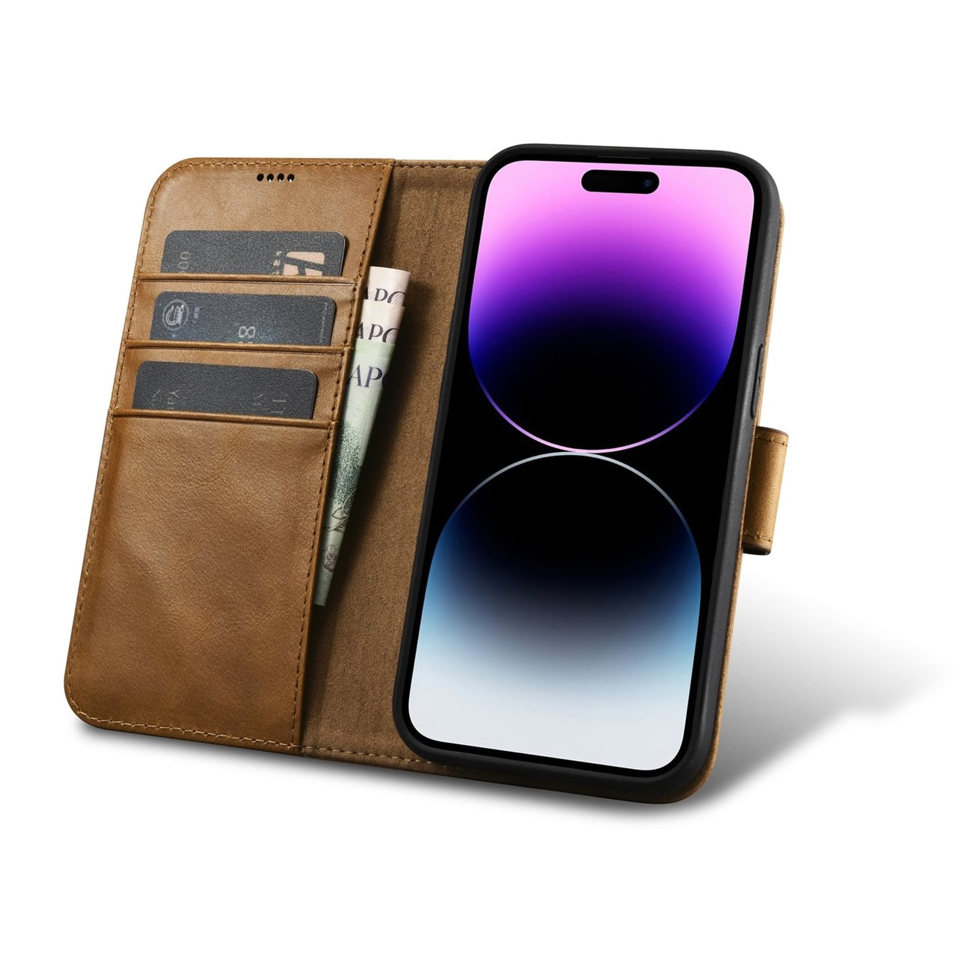 

iCarer Oil Wax Wallet Case 2in1 etui iPhone 14 Pro Max skórzany pokrowiec z klapką Anti-RFID brązowy (WMI14220724-TN)