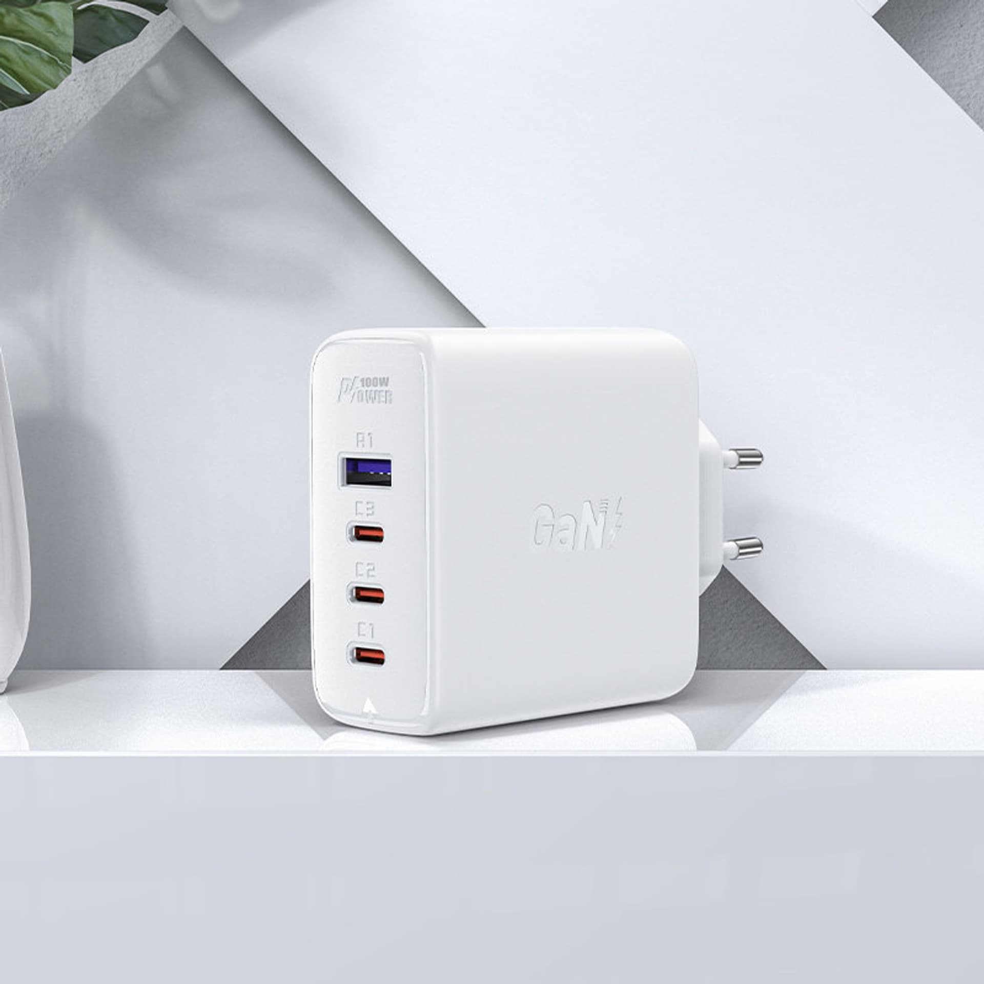 

Acefast szybka ładowarka sieciowa GaN 3xUSB-C/1xUSB-A 100W biała + kabel kątowy USB-C - USB-C 100W 2m biały