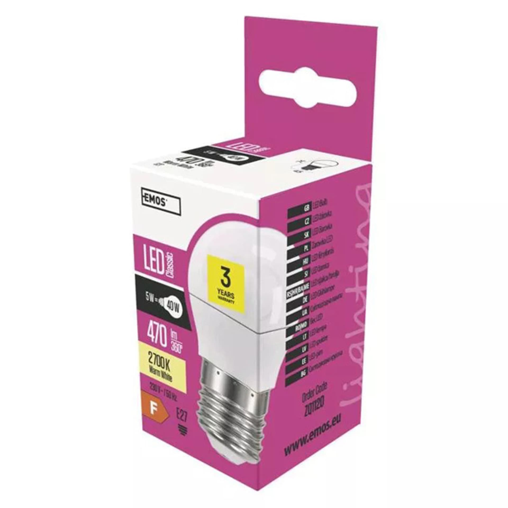 

LED żarówka EMOS Lighting E27, 220-240V, 5W, 470lm, 2700k, ciepła biel, 30000h, Mini Globe 74x45x45mm