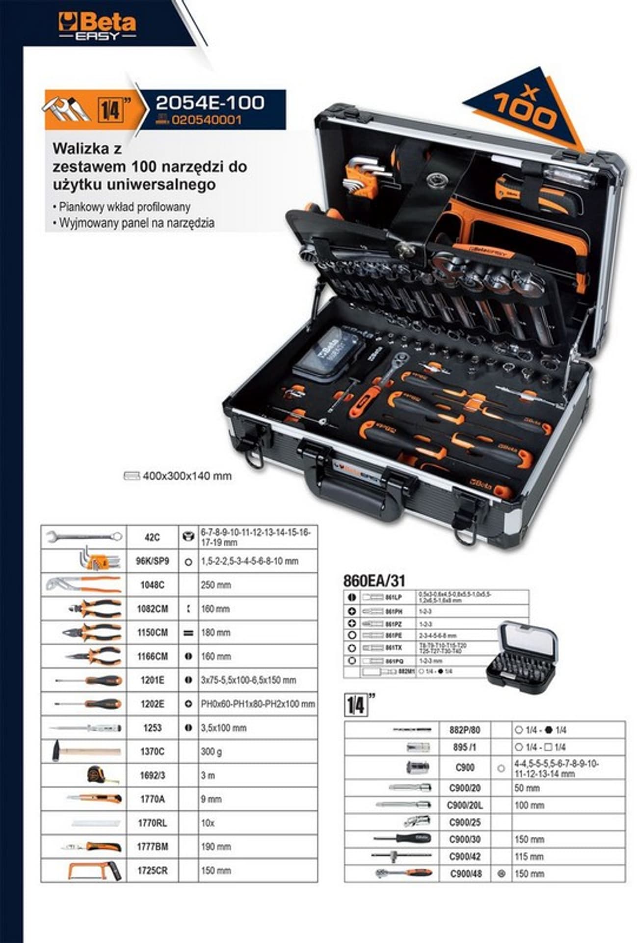 

ZESTAW NARZĘDZI WARSZTATOWYCH W WALIZCE EASY 100SZT.