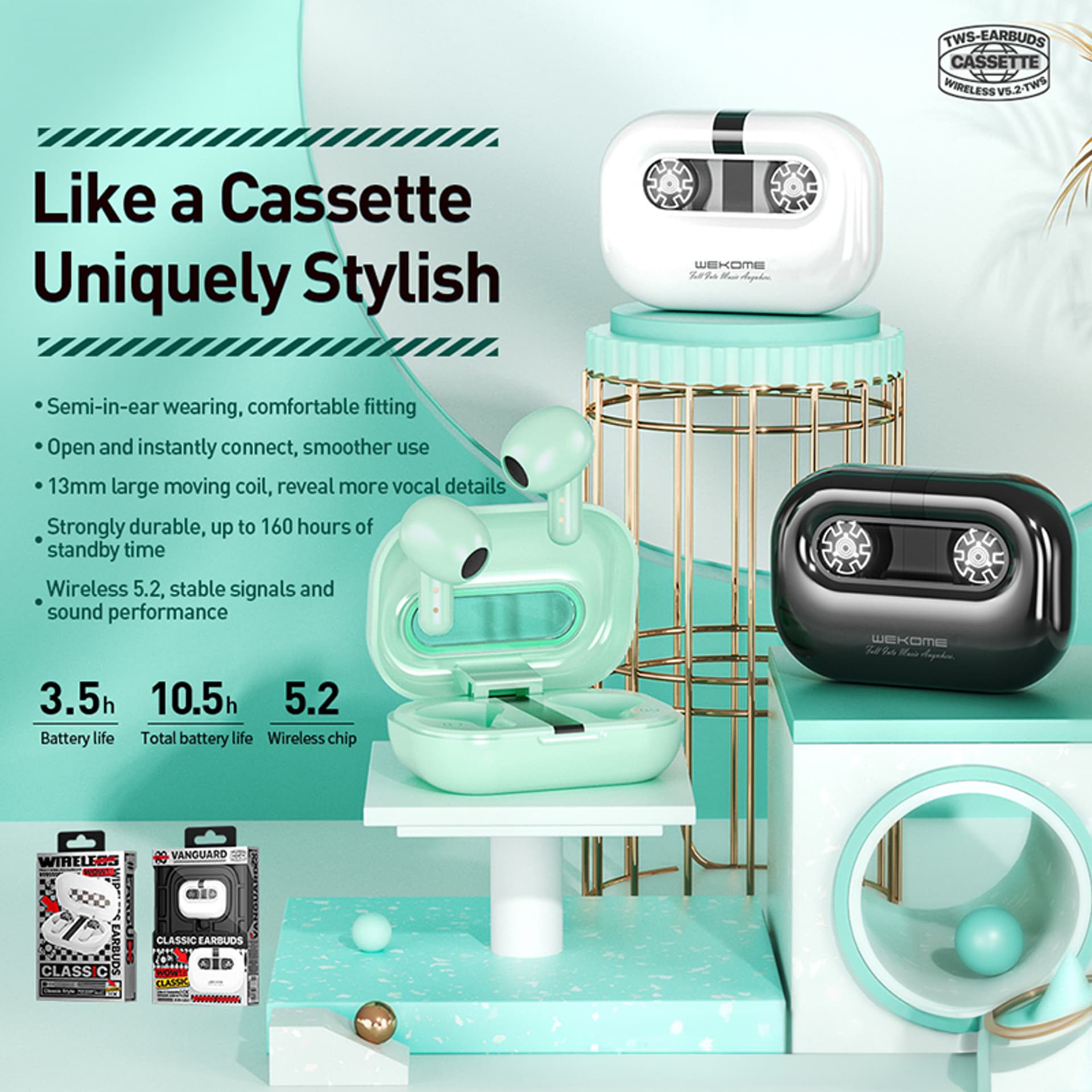 

WEKOME VA06 Vanguard Series - Bezprzewodowe słuchawki Bluetooth V5.2 TWS z etui ładującym (Zielony)