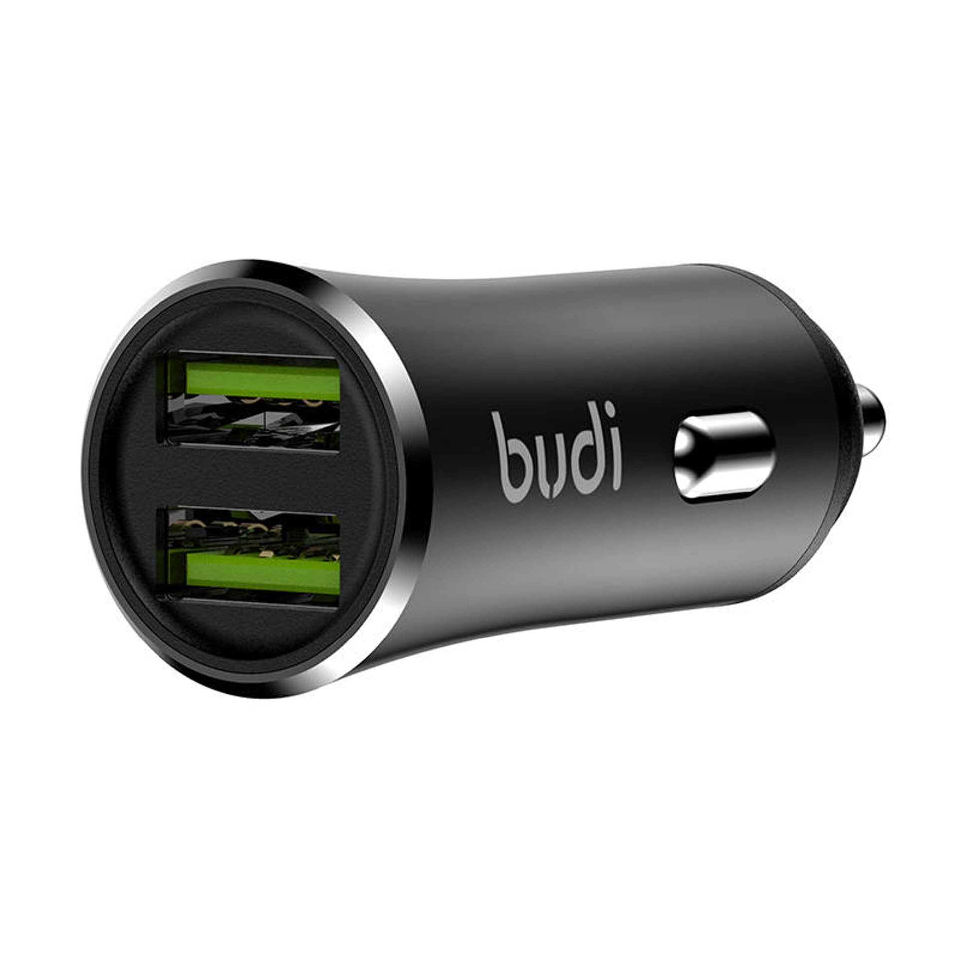 

Ładowarka samochodowa Budi, 2x USB, 2.4A + kabel 3w1 USB do USB-C / Lightning / Micro USB (czarna)