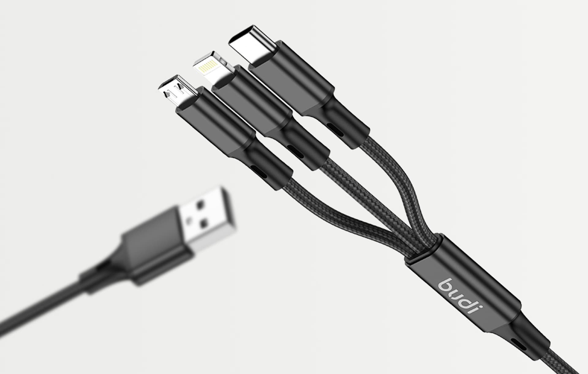 

Kabel 3w1 USB do USB-C / Lightning / Micro USB Budi 1m (czarny)