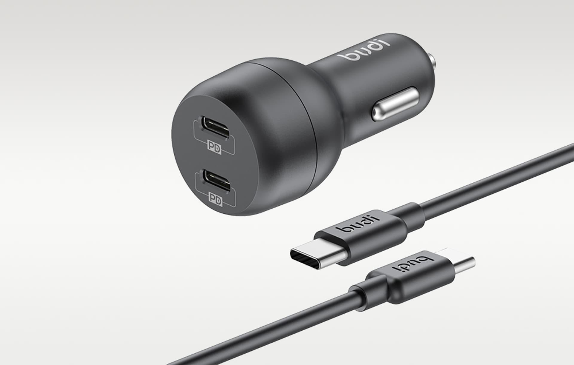 

Ładowarka samochodowa 2x USB-C Budi 108RTT, 40W, PD + kabel USB-C do USB-C (czarny)