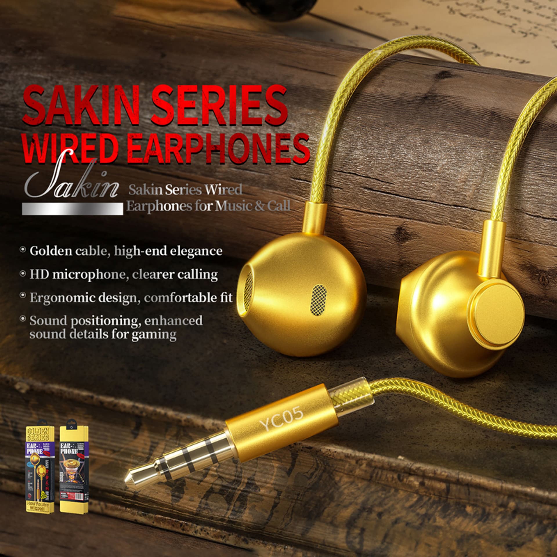 

WEKOME YC05 Sakin Series - Słuchawki przewodowe jack 3,5 mm (Złoty)
