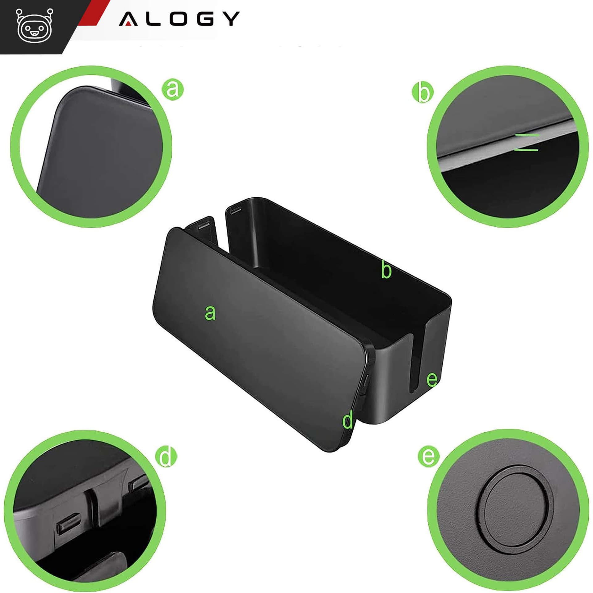 

Organizer kabli biurkowy podłogowy pojemnik pudełko na kable listwy Alogy Box L 40cm duży Czarny