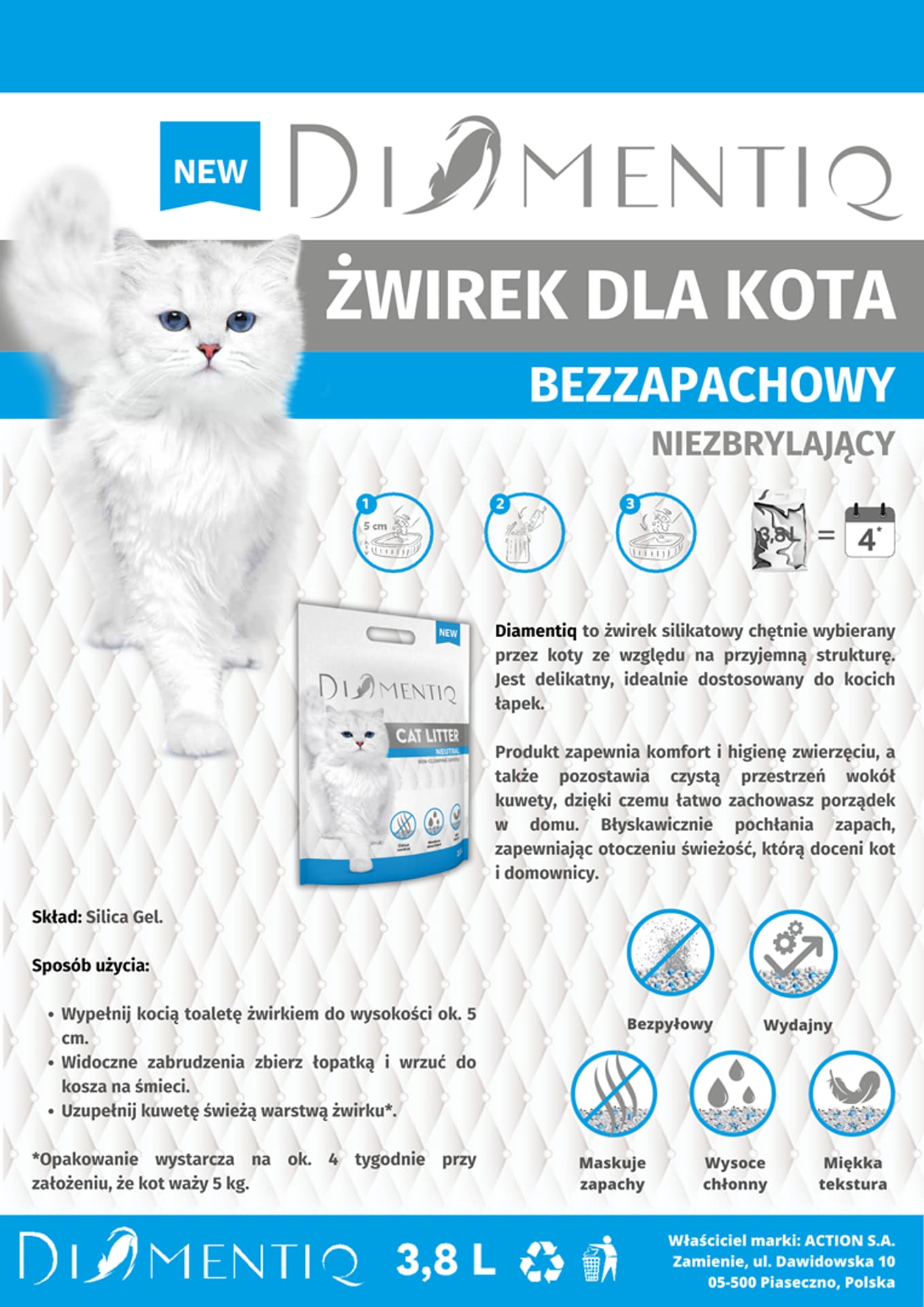 

DIAMENTIQ Żwirek Neutralny niezbrylający się 3,8L (PL)