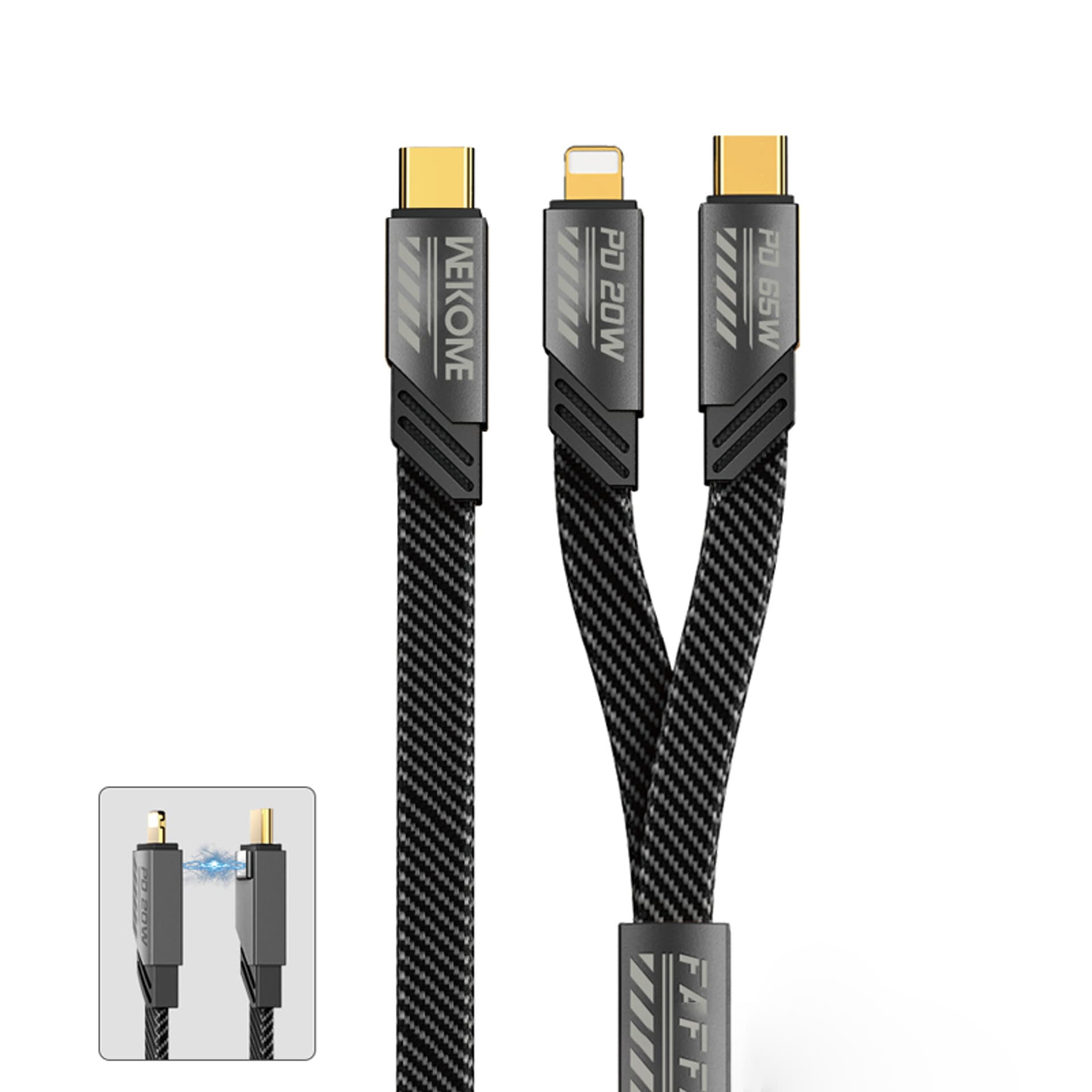 

WEKOME WDC-189 Mecha Series - Kabel połączeniowy 2w1 USB-C do Lightning + USB-C 65W Fast Charging 1.2 m (Tarnish)