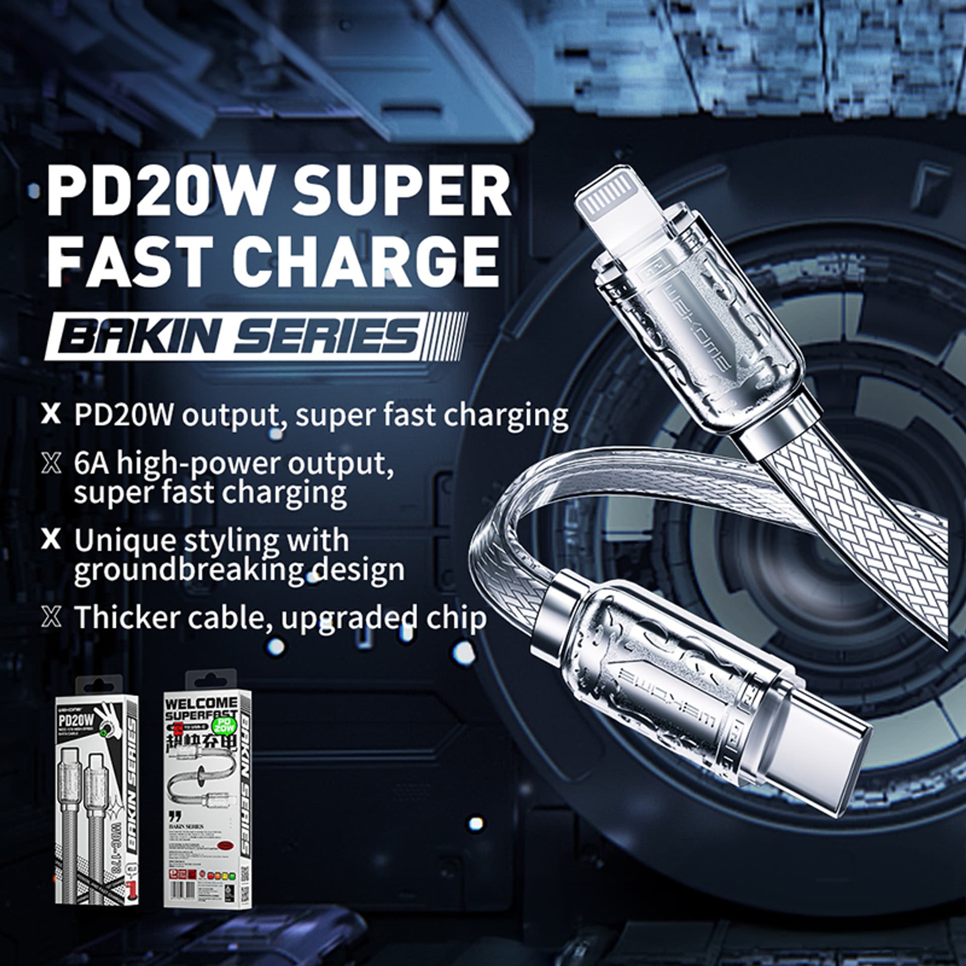 

WEKOME WDC-178 Bakin Series - Kabel połączeniowy USB-C do Lightning Fast Charging PD 20W 1 m (Srebrny)