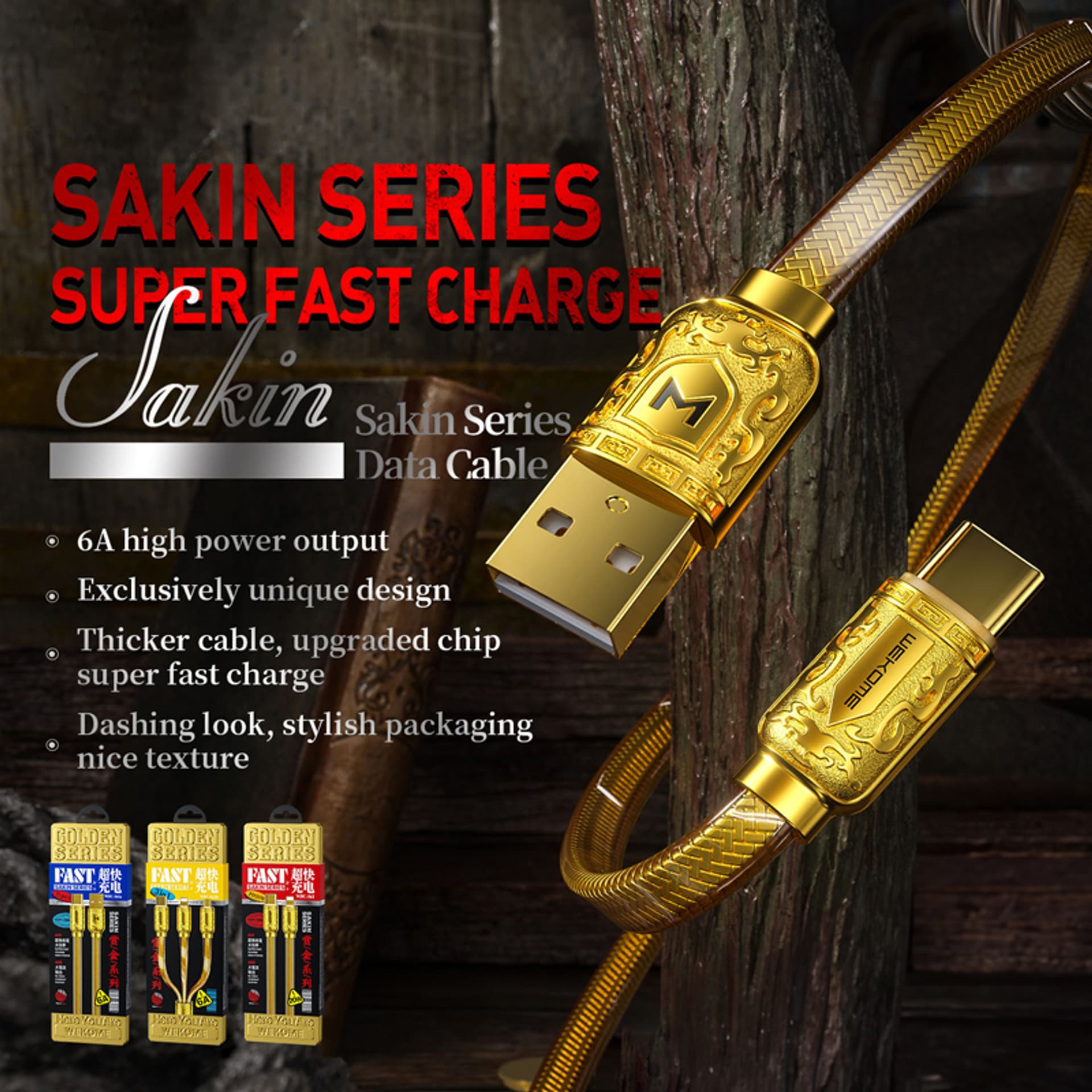 

WEKOME WDC-161 Sakin Series - Kabel połączeniowy USB-A do Lightning Fast Charging 6A 1 m (Złoty)