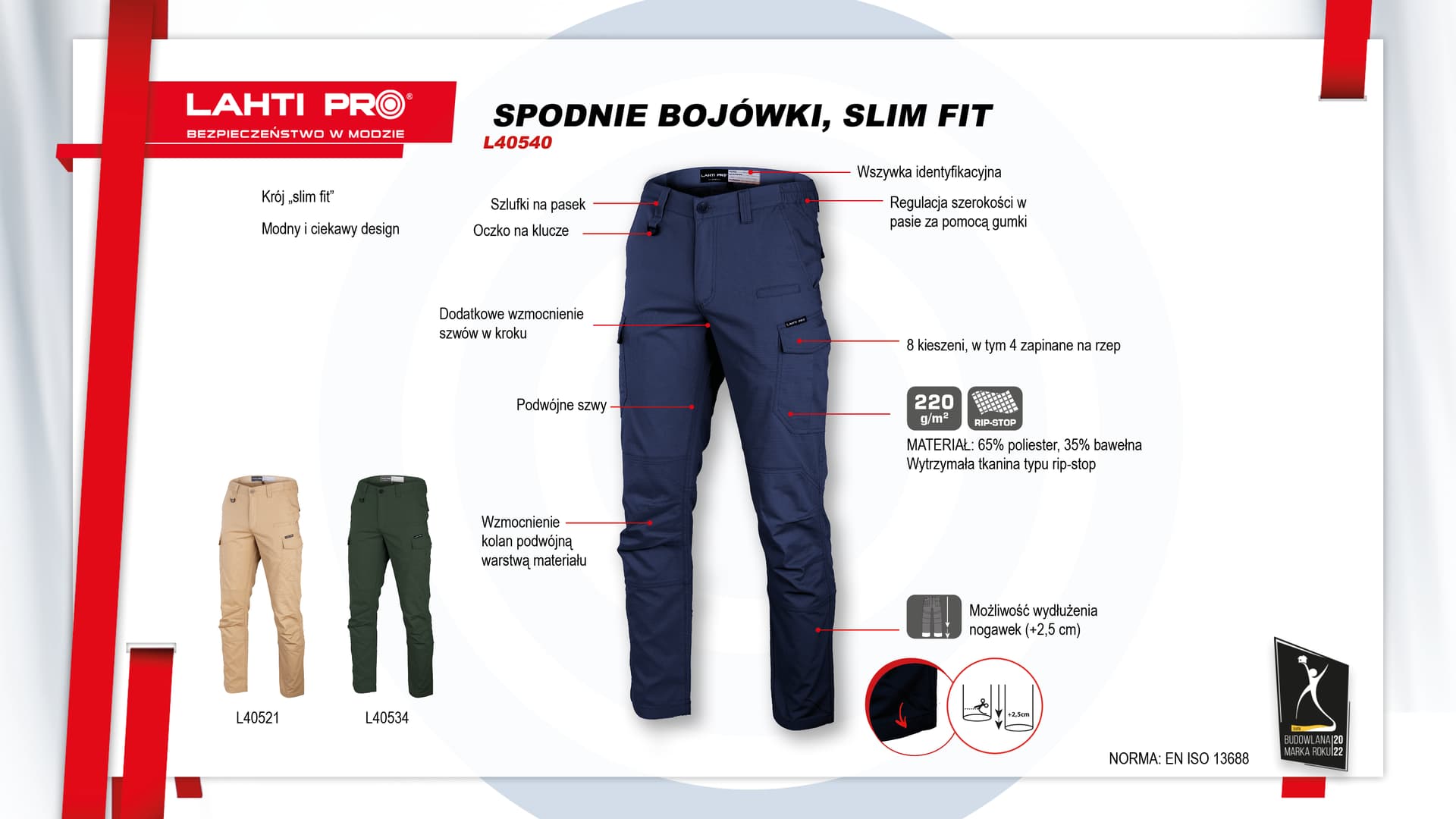 

SPODNIE BOJÓWKI GRANATOWE, "3XL", CE, LAHTI