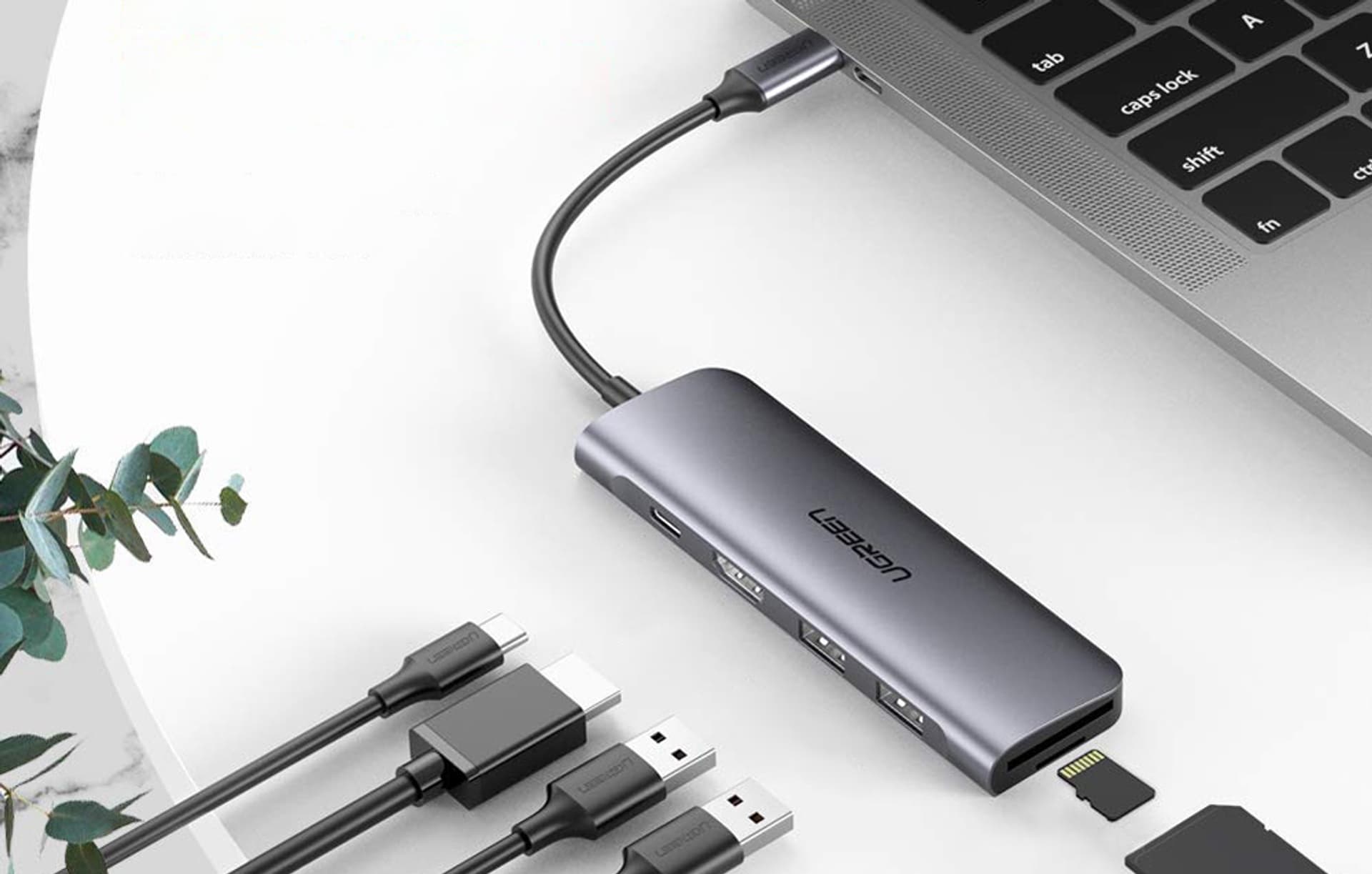 

Adapter 6w1 UGREEN CM195 Hub USB-C do 2x USB 3.0, HDMI, SD/microSD, 100W (szary)