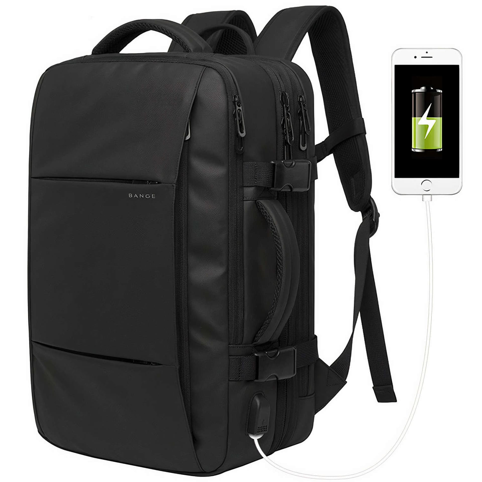 

Plecak podróżny Bange BackPack biznesowy plecak rozszerzalny Torba pojemna do laptopa 17.3" z portem USB Czarny