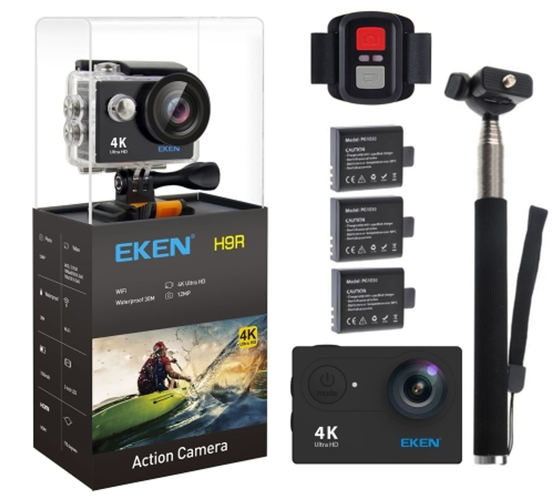 

KAMERA SPORTOWA EKEN H9R ULTRA HD 4K- 3 BATERIE + KIJ | CZARNA