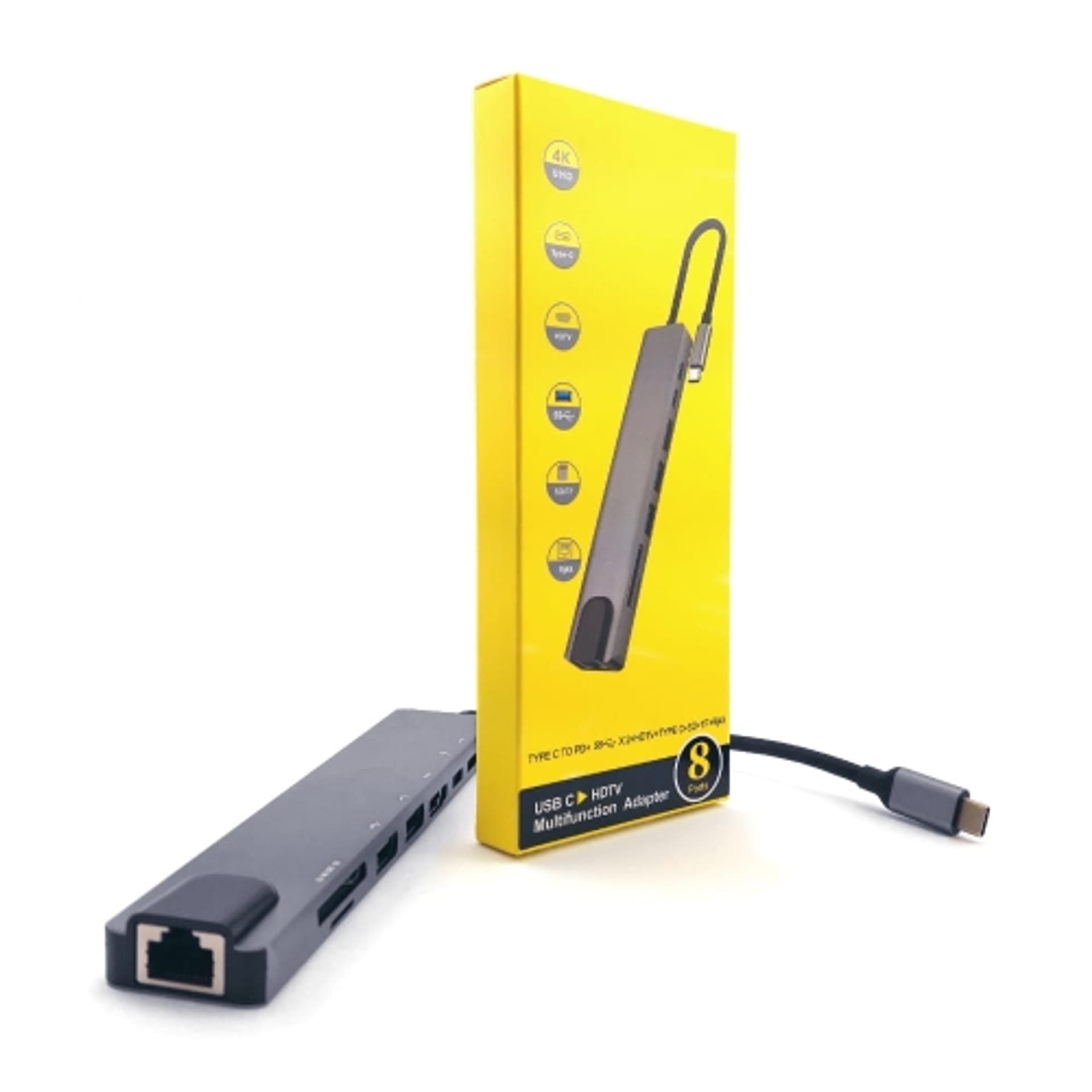 

Hub USB-C - 8 w 1 - Czytnik Kart, HDMI, USB 3.0, RJ-45