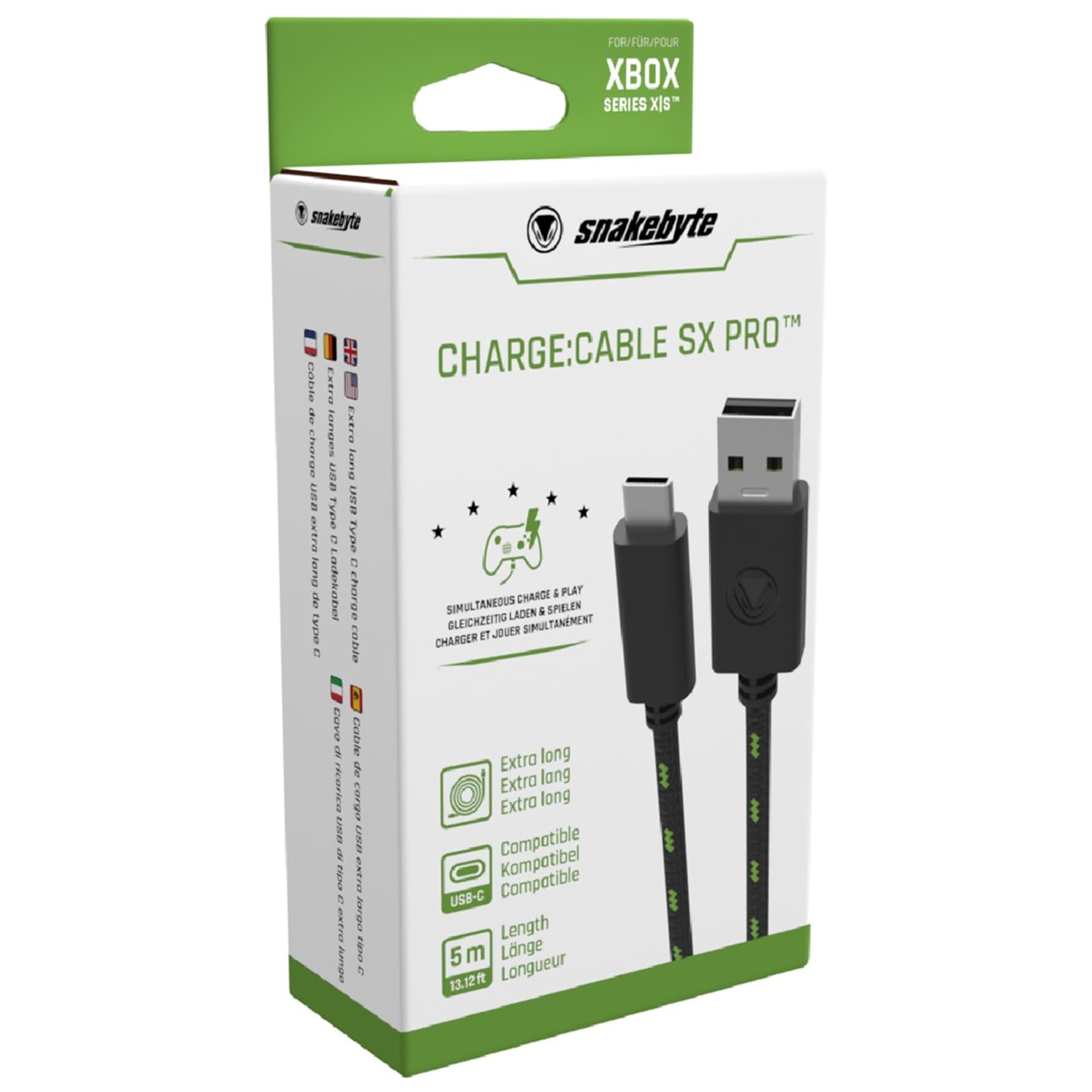 

Snakebyte Kabel USB 2.0 A na USB-C Pięciometrowy Czarno zielony