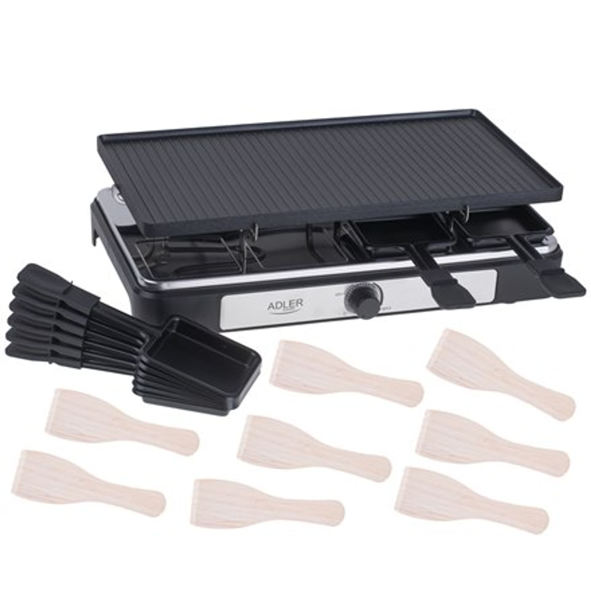

Adler Raclette - grill elektryczny AD 6616 Stołowy, 1400 W, czarny/stal nierdzewna