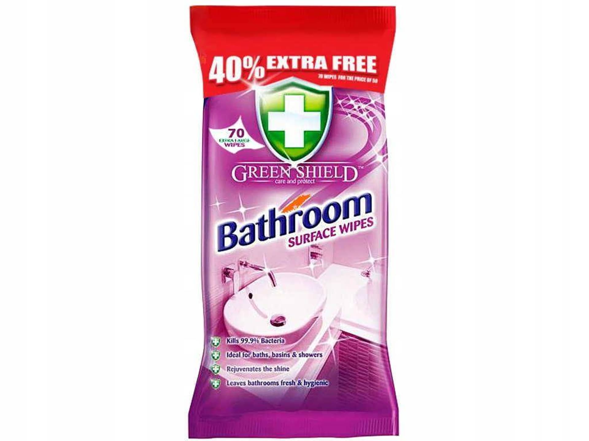 

GREEN Chusteczki do usuwania brudu i zaniczyszczeń 70szt SHIELD BATHROOM WIPES