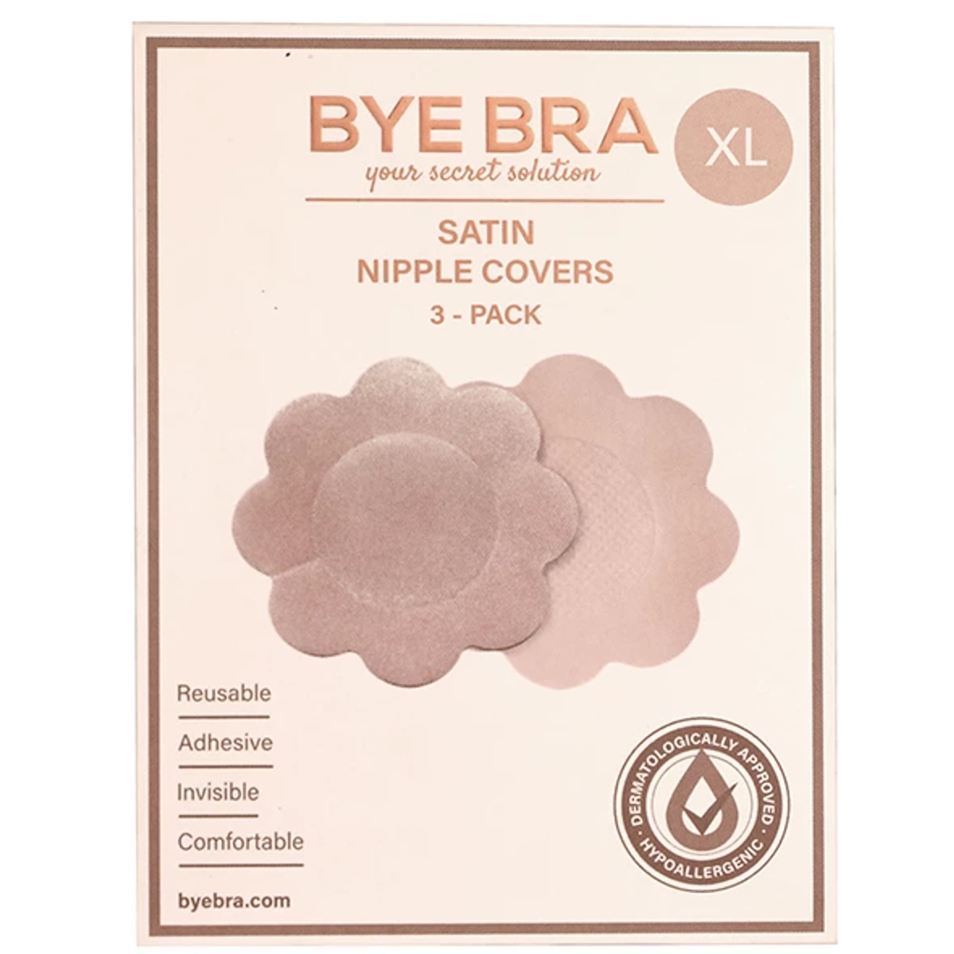 

Osłonki materiałowe - Bye Bra Satin Nipple Covers XL Nude 3 pary