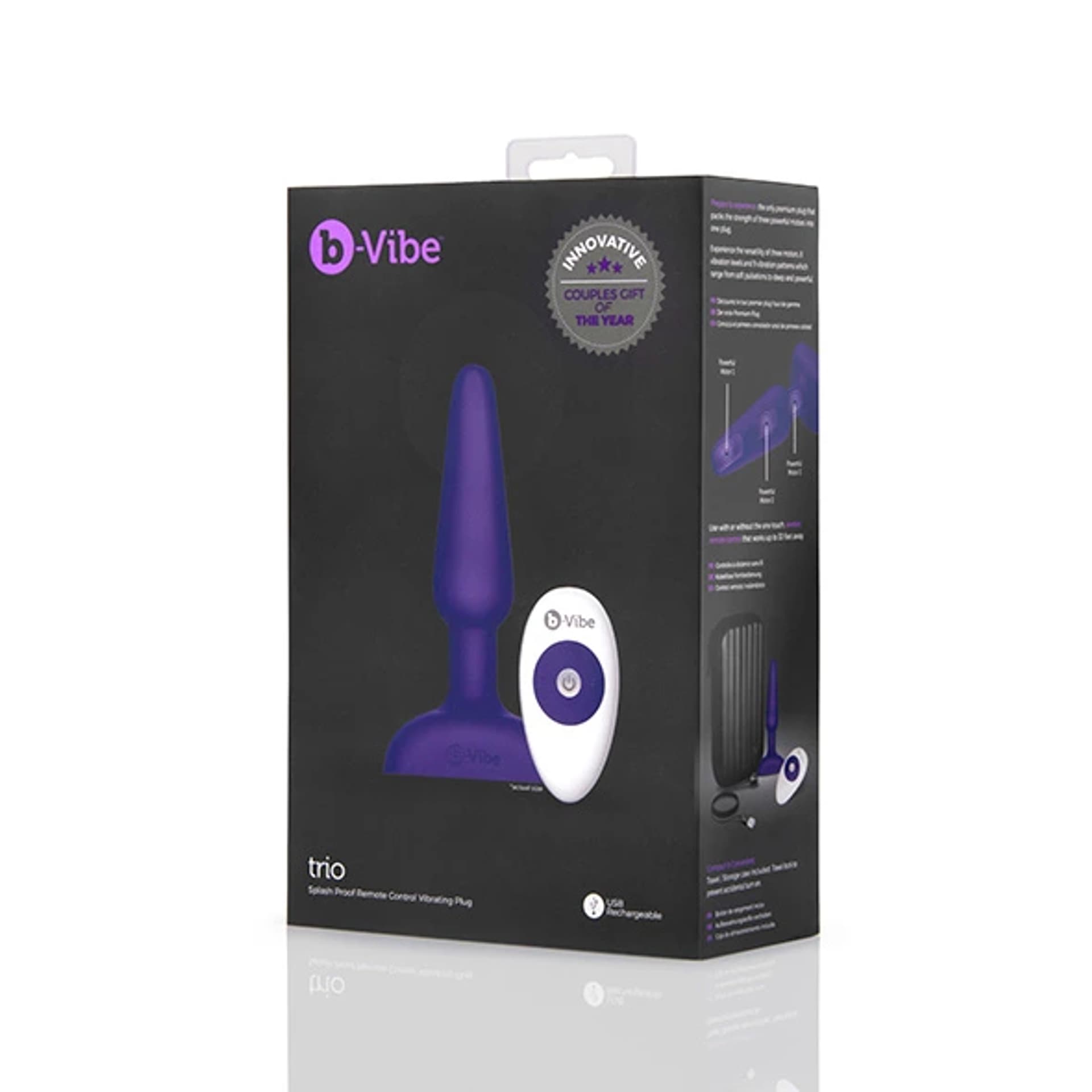 

Zdalnie sterowany plug analny - B-Vibe Trio Plug Purple