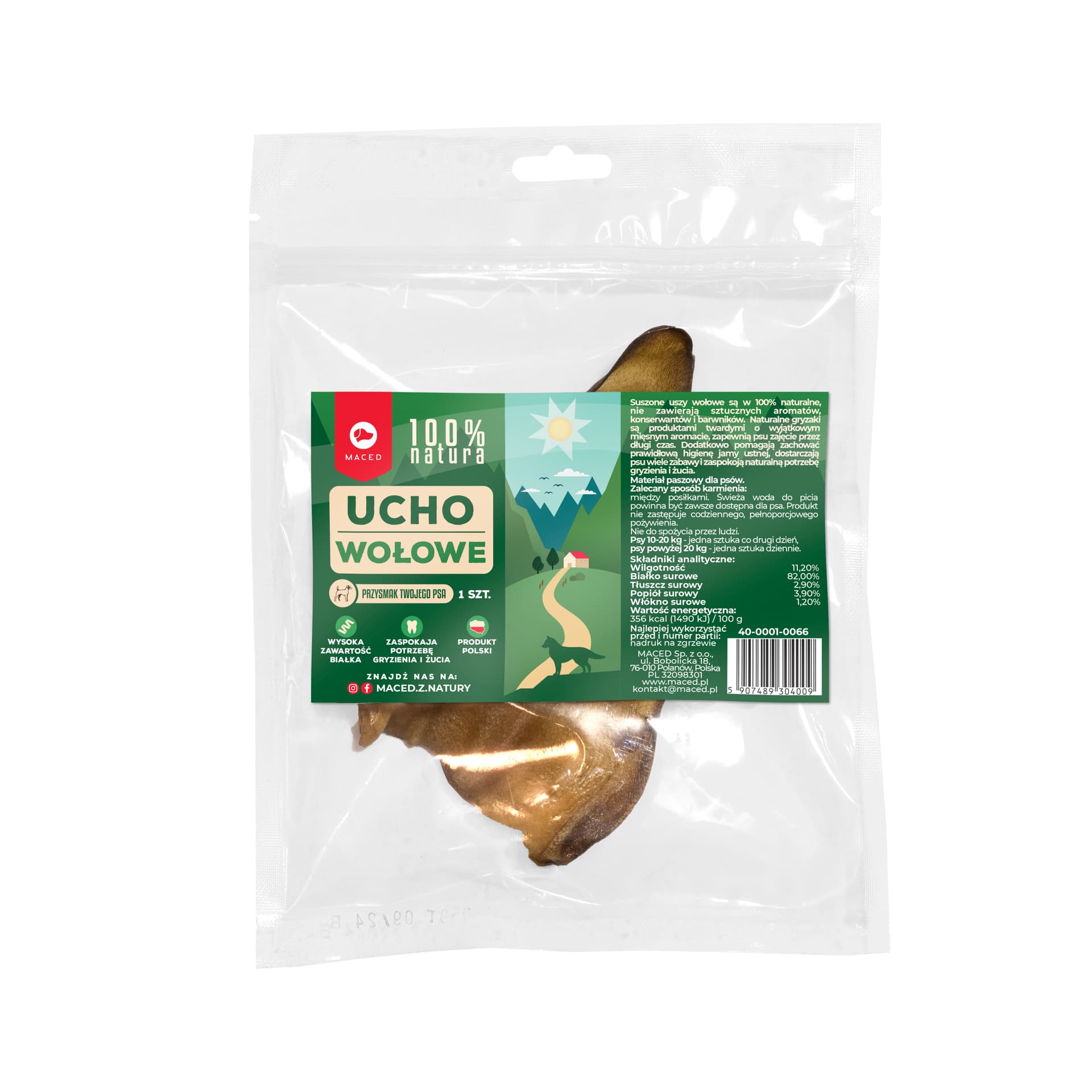 

Maced Ucho wołowe 1szt folia