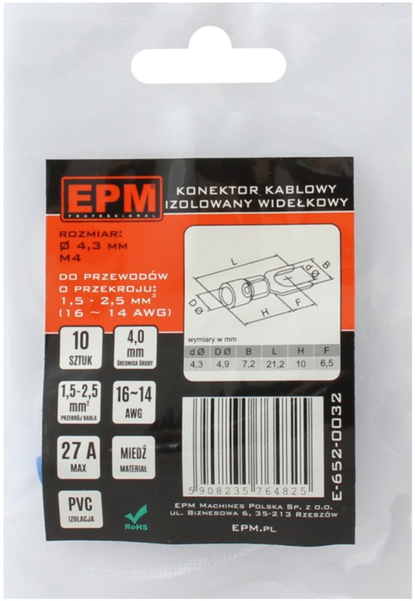 

KOŃCÓWKA WIDEŁKOWA IZOLOWANA 1.5-2.5MM 2/4MM 10 SZTUK
