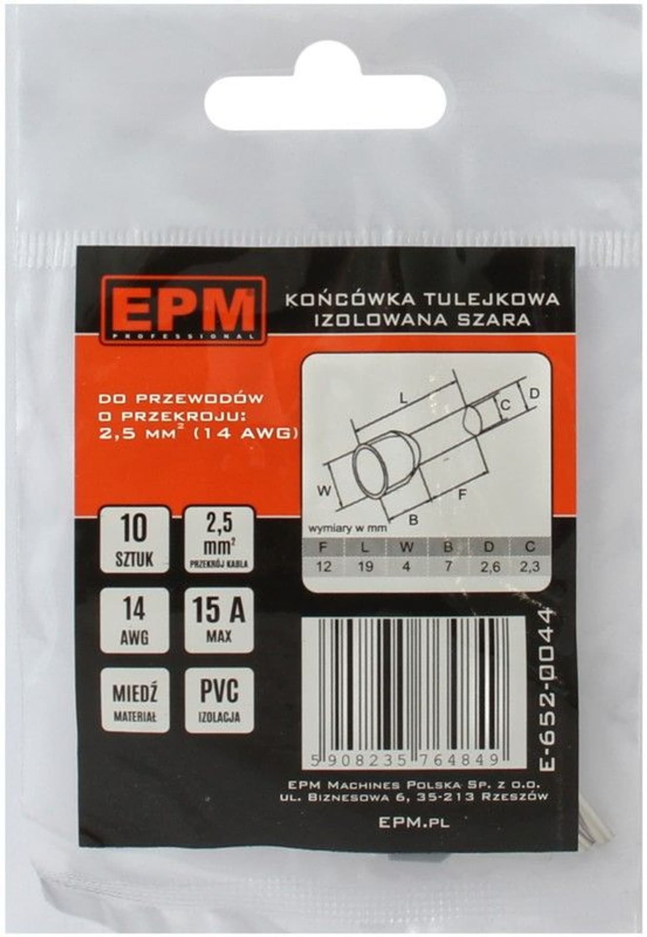 

KOŃCÓWKA TULEJKOWA IZOLOWANA 2.5MM 10 SZTUK