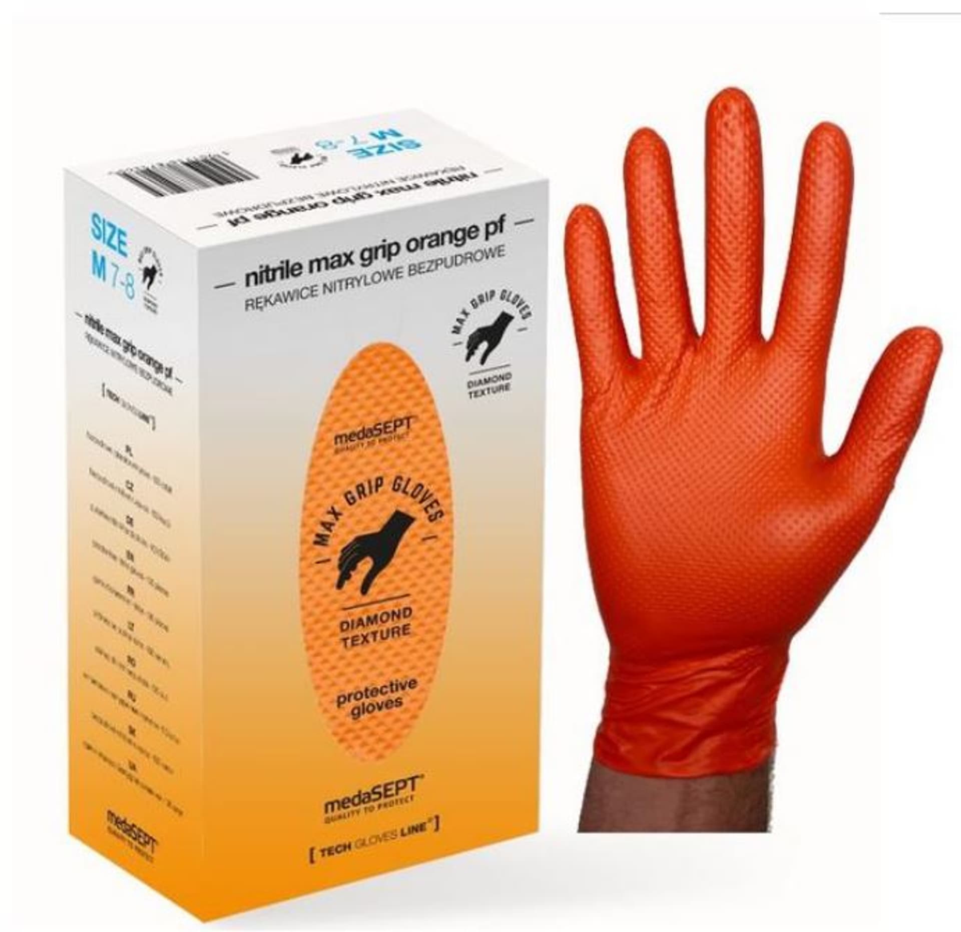 

RĘKAWICE NITRYLOWE WZMACNIANE MAX GRIP POMARAŃCZOWE ROZ. XL
