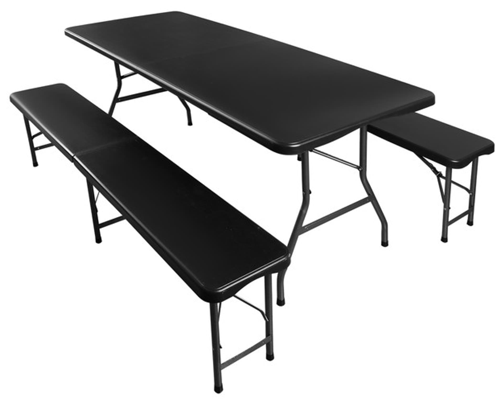 

Stół ogrodowy składany 180cm + 2 ławki- czarny