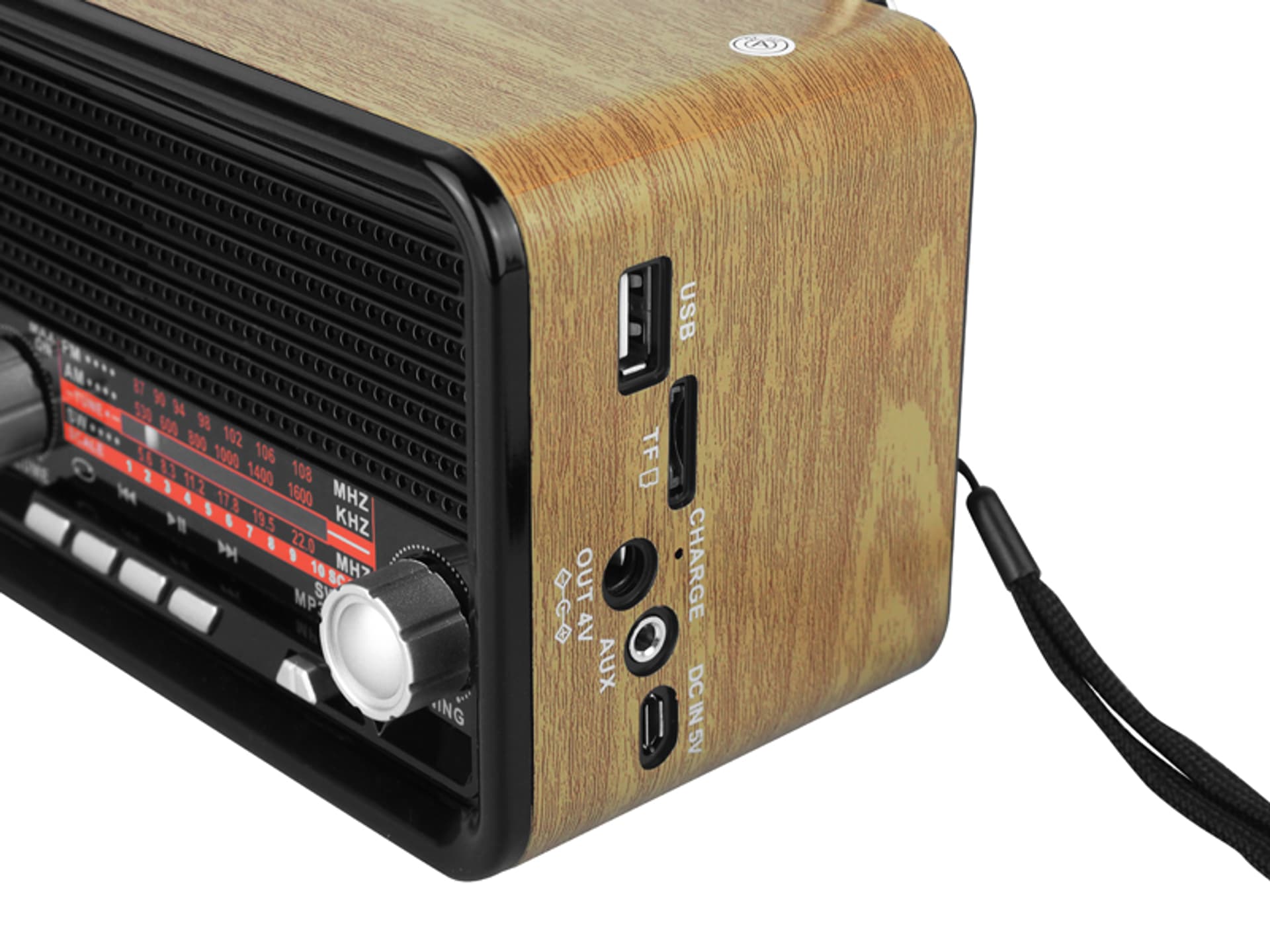 

1 szt. Radio przenośne RETRO MK-159BT Bluetooth, FM, USB, TF, AUX, z akumulatorem 1200mAh, 2xR20, dąb naturalny.