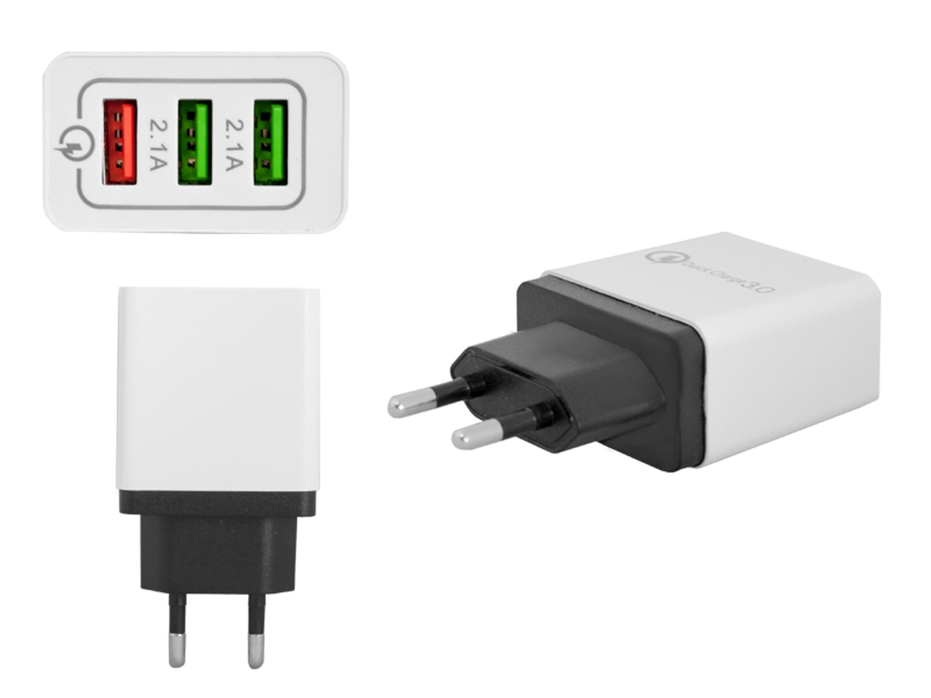 

1 szt. Ładowarka sieciowa 2,1 A, 3 x USB 3.0, Fast Charger, biała.