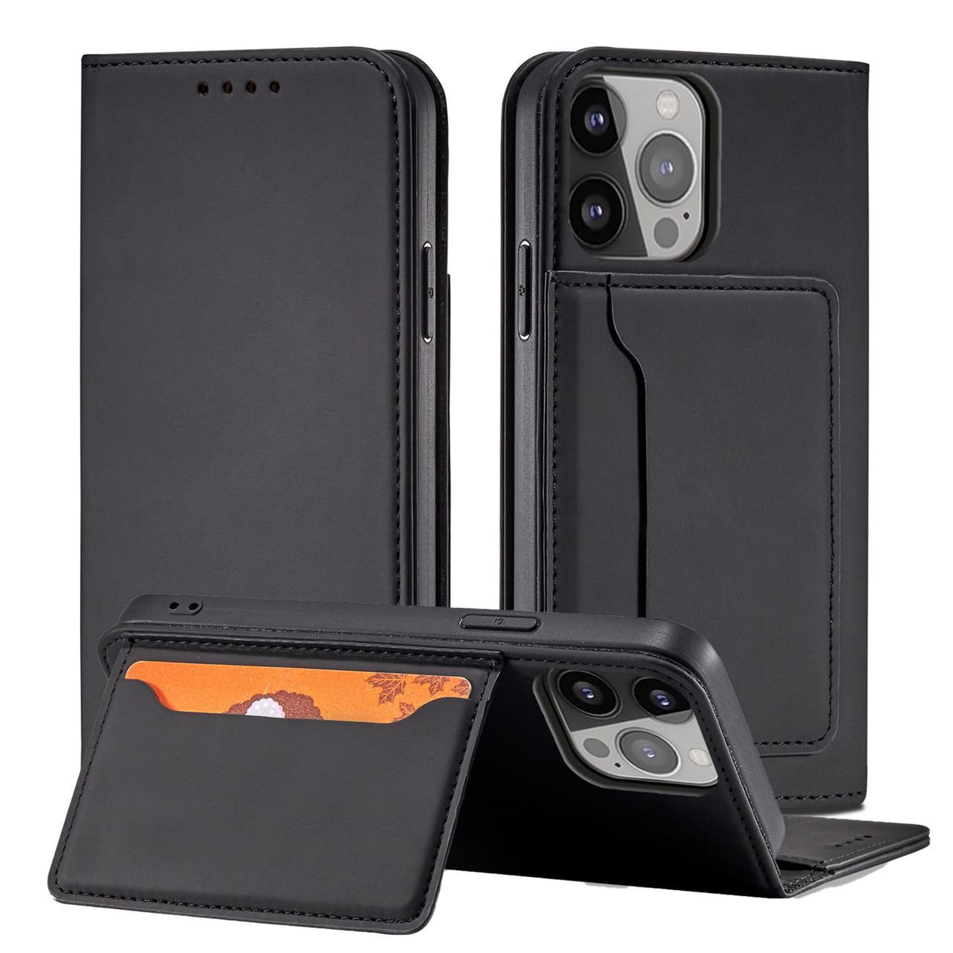 

Magnet Card Case etui iPhone 14 Pro pokrowiec z klapką portfel podstawka czarne