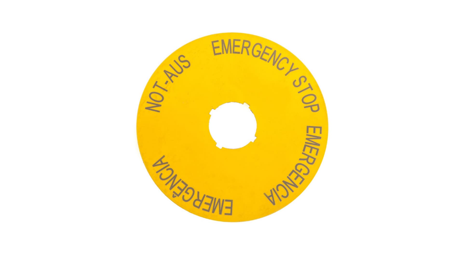 

Tabliczka opisowa żółta okrągła EMERGENCY STOP (4 języki) M22-XAK2 216466, 4 języki) m22-xak2 21646